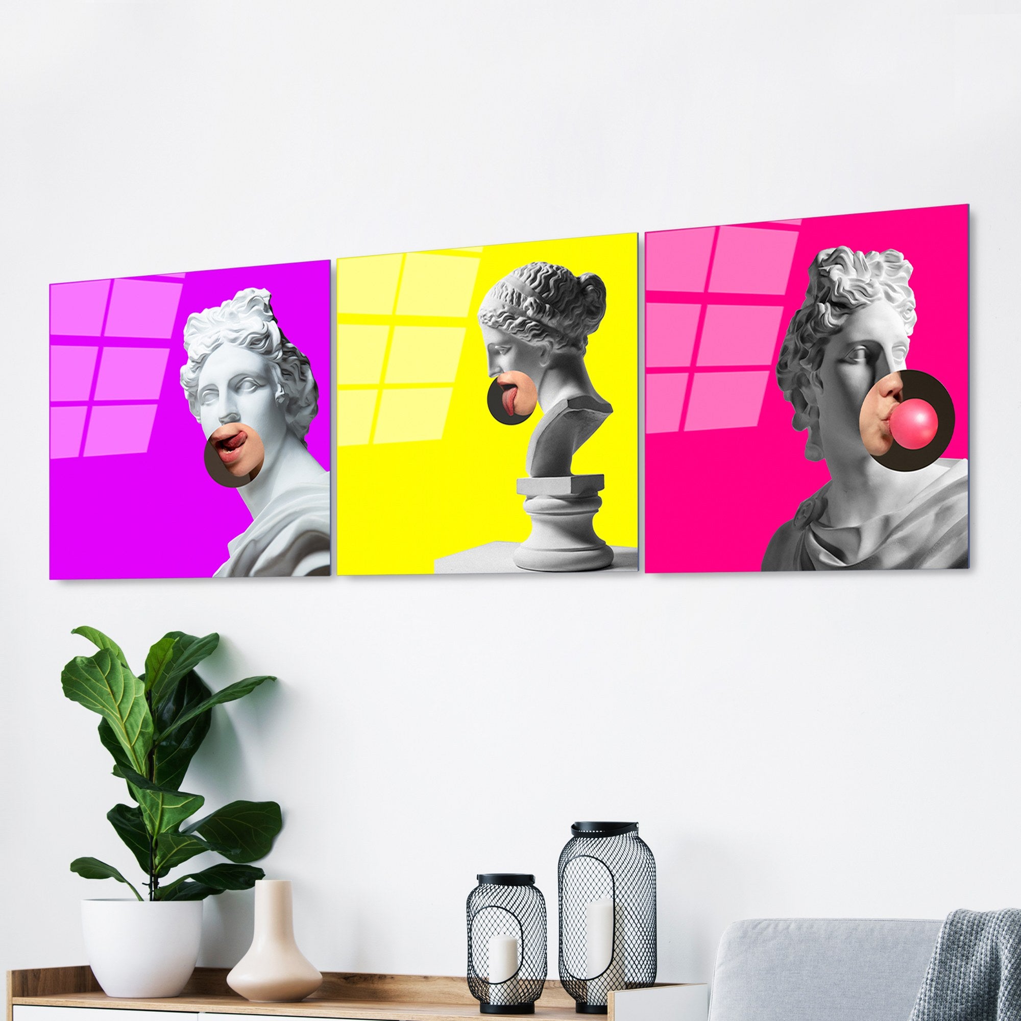 Conjunto de 3 Quadros em Vidro Temperado UV-855 – Multicolor – 50 x 50 cm (4 mm)