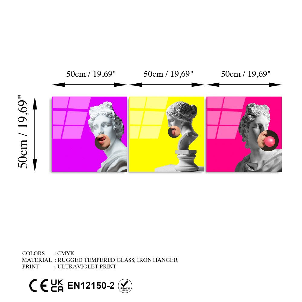 Conjunto de 3 Quadros em Vidro Temperado UV-855 – Multicolor – 50 x 50 cm (4 mm)