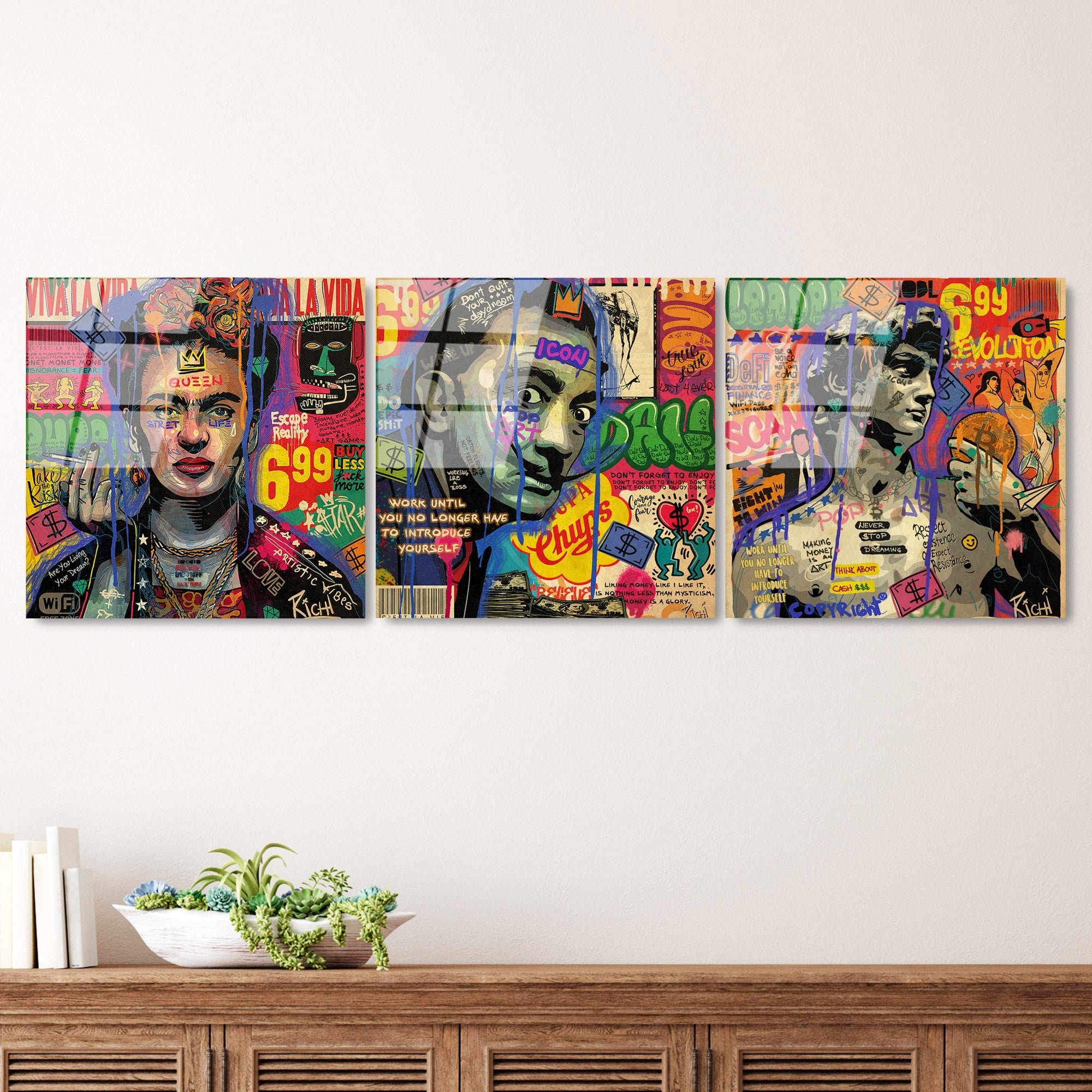 Quadro Decorativo em Vidro Temperado UV-856 – Conjunto 3 Peças 50 x 50 cm – Multicolor – 4 mm