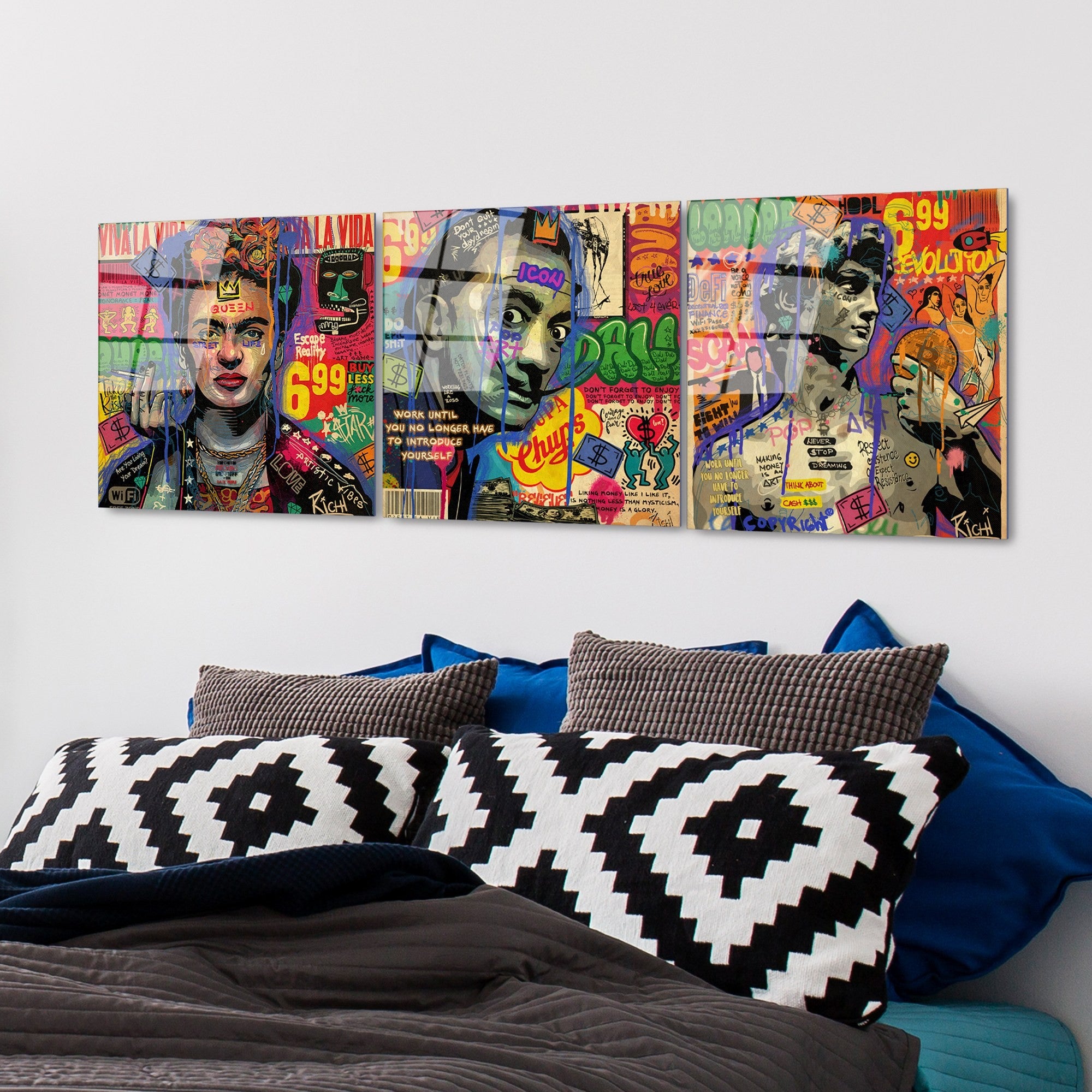 Quadro Decorativo em Vidro Temperado UV-856 – Conjunto 3 Peças 50 x 50 cm – Multicolor – 4 mm