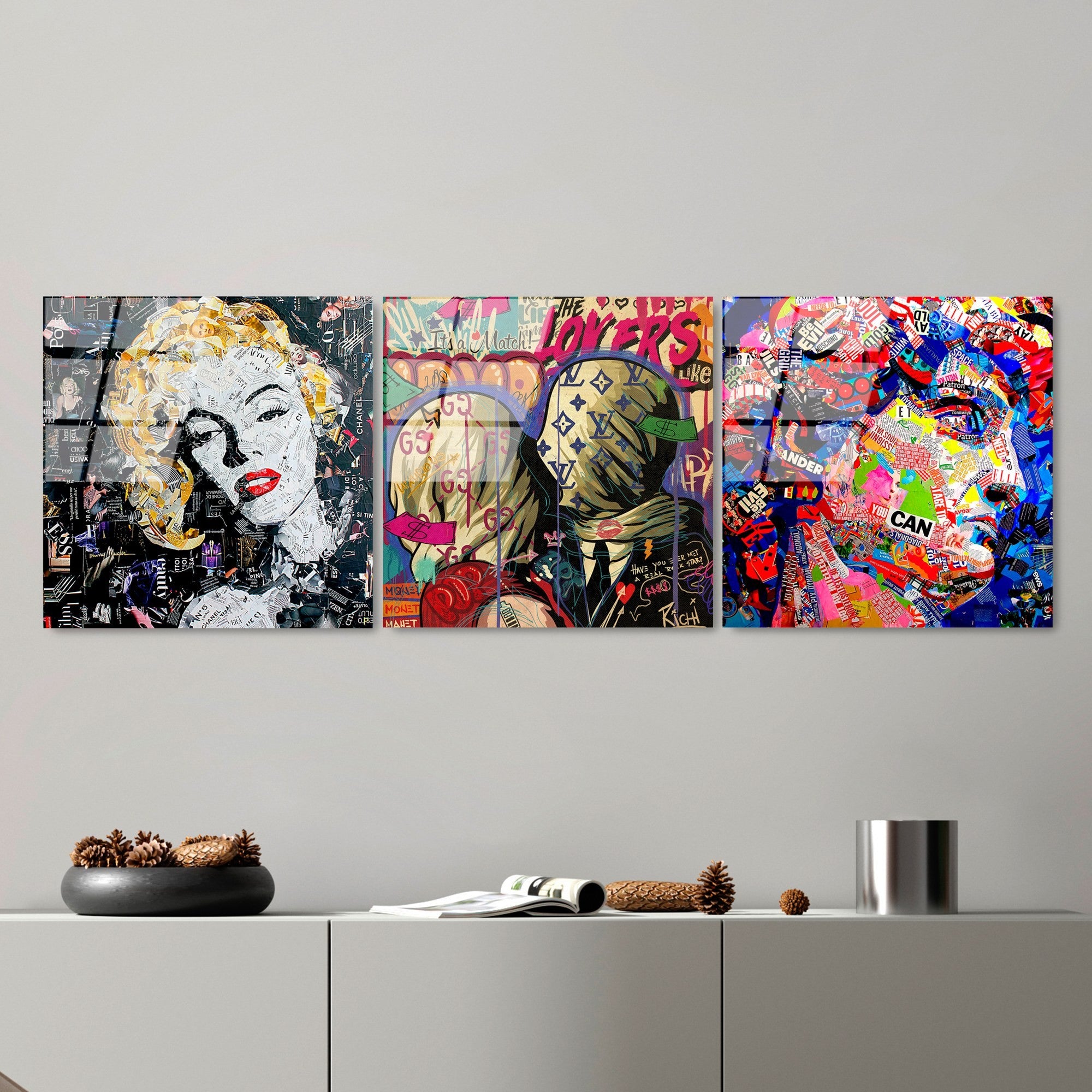 Quadro Decorativo em Vidro Temperado UV-857, 50 x 50 cm (Conjunto de 3 Peças), Multicolor, 4 mm