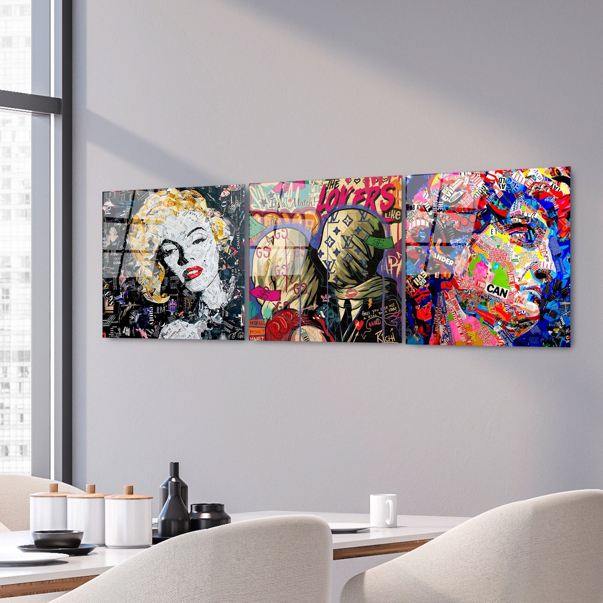 Quadro Decorativo em Vidro Temperado UV-857, 50 x 50 cm (Conjunto de 3 Peças), Multicolor, 4 mm