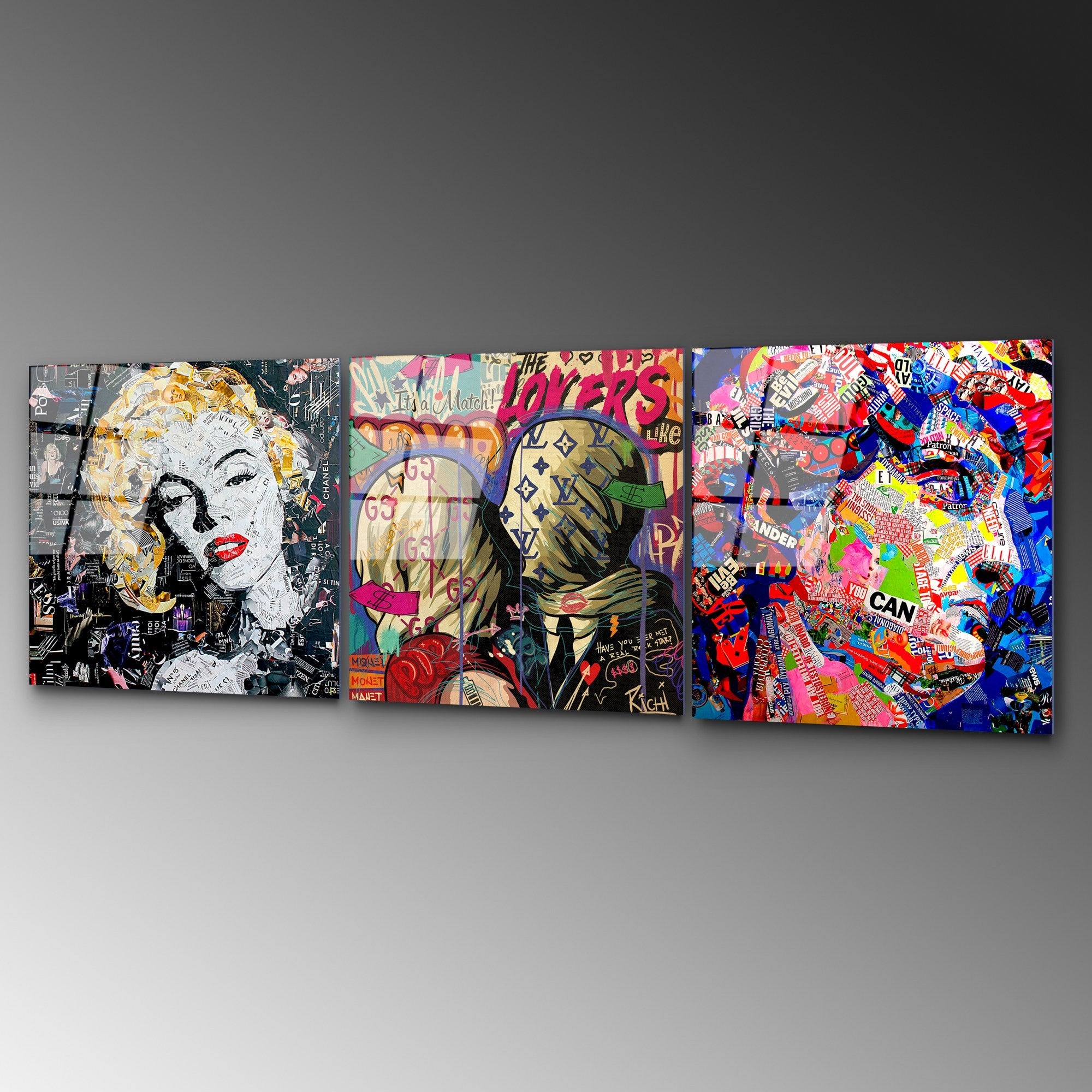 Quadro Decorativo em Vidro Temperado UV-857, 50 x 50 cm (Conjunto de 3 Peças), Multicolor, 4 mm