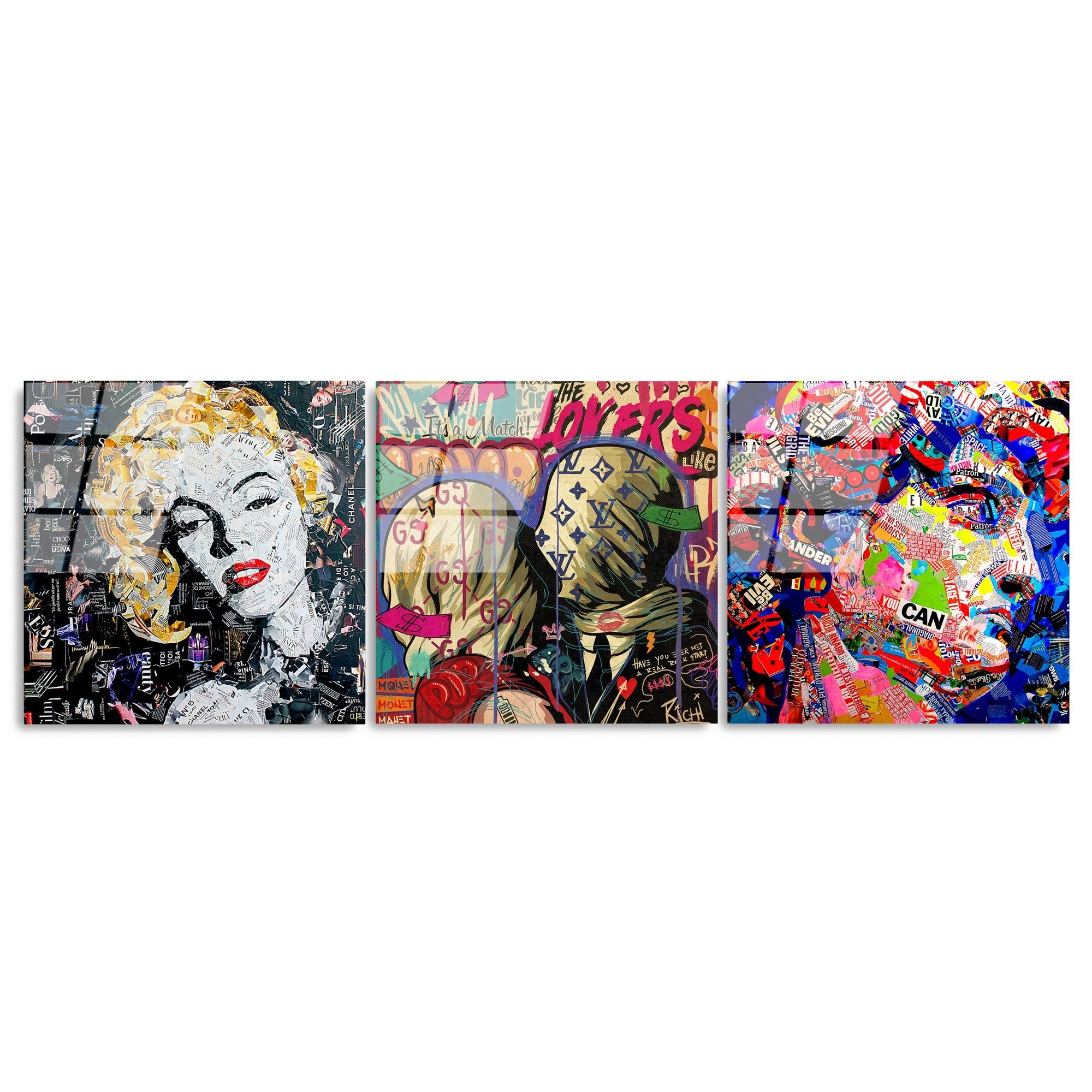 Quadro Decorativo em Vidro Temperado UV-857, 50 x 50 cm (Conjunto de 3 Peças), Multicolor, 4 mm