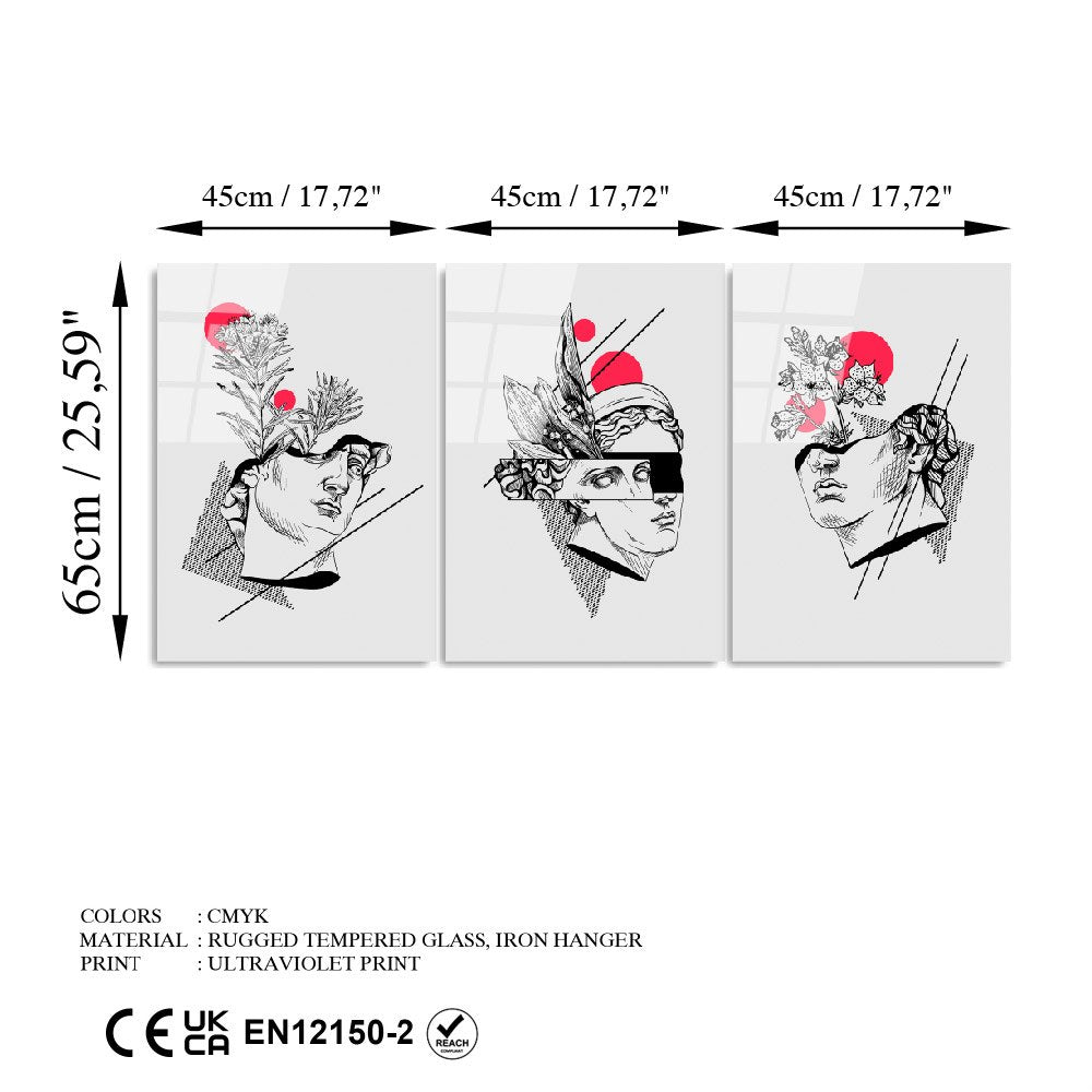 Quadro Decorativo em Vidro Temperado 4 mm (3 Peças) 45 x 65 cm – Multicolor – UV-876