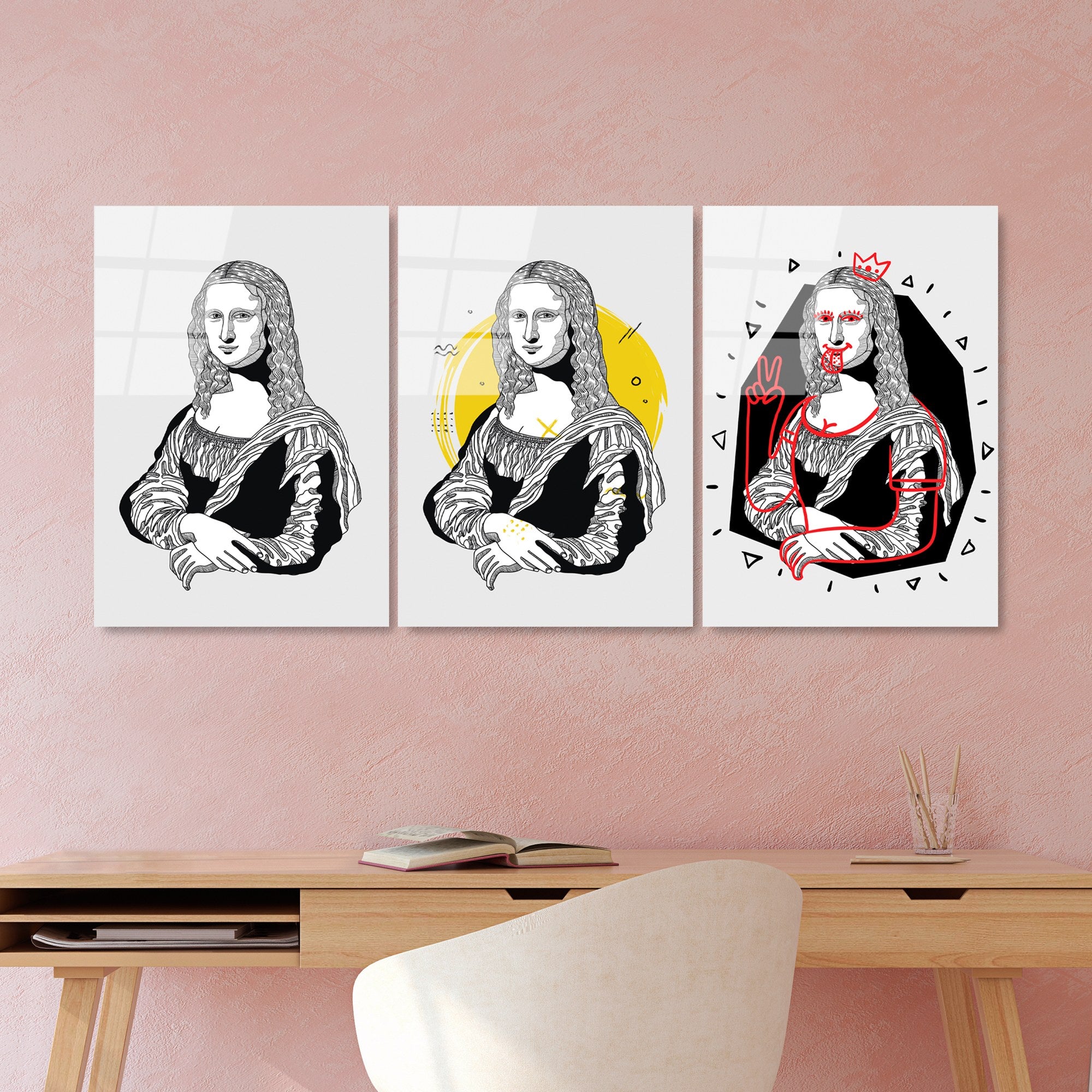 Conjunto de 3 Quadros em Vidro Temperado UV-877, 45 x 65 cm, Multicolor (4 mm)