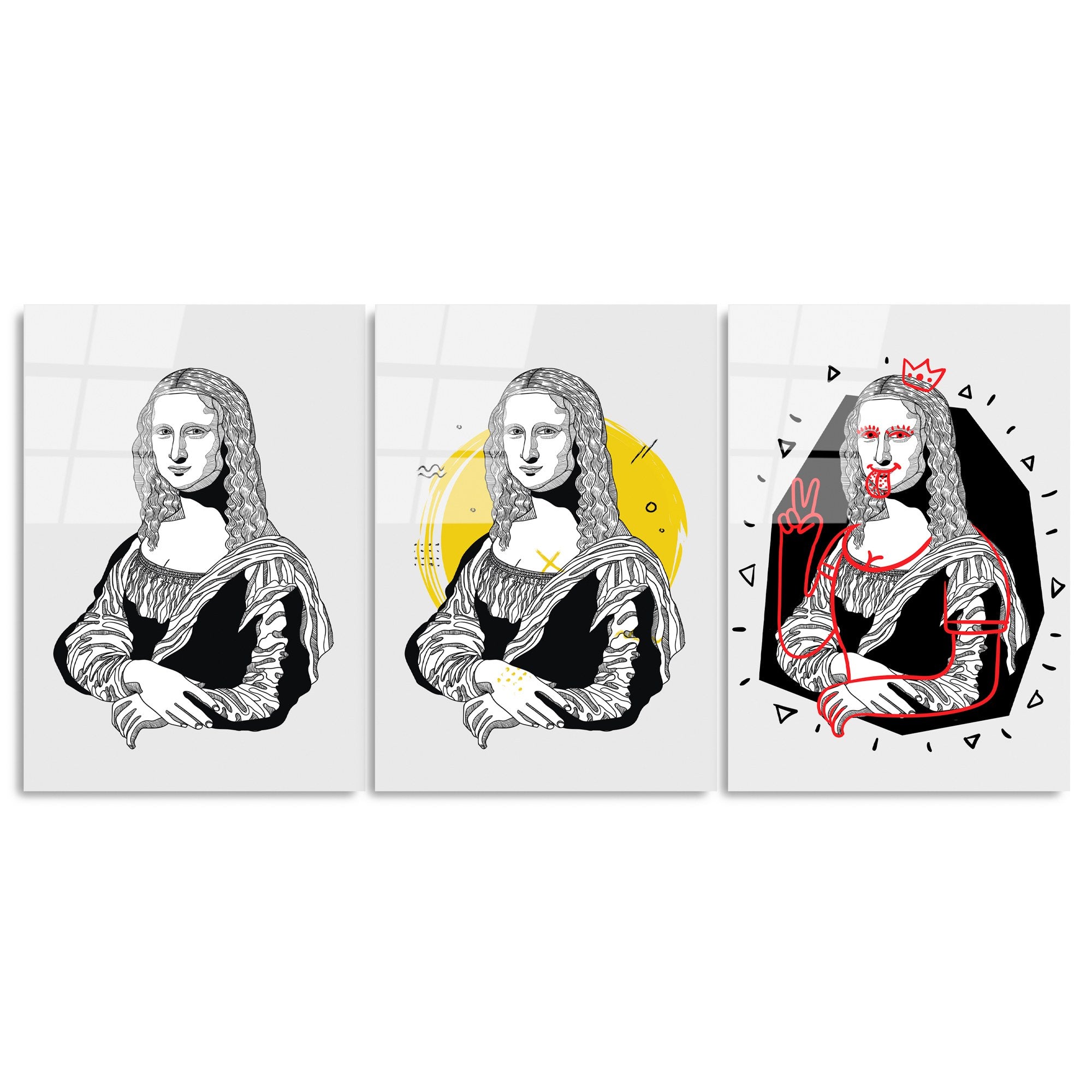 Conjunto de 3 Quadros em Vidro Temperado UV-877, 45 x 65 cm, Multicolor (4 mm)