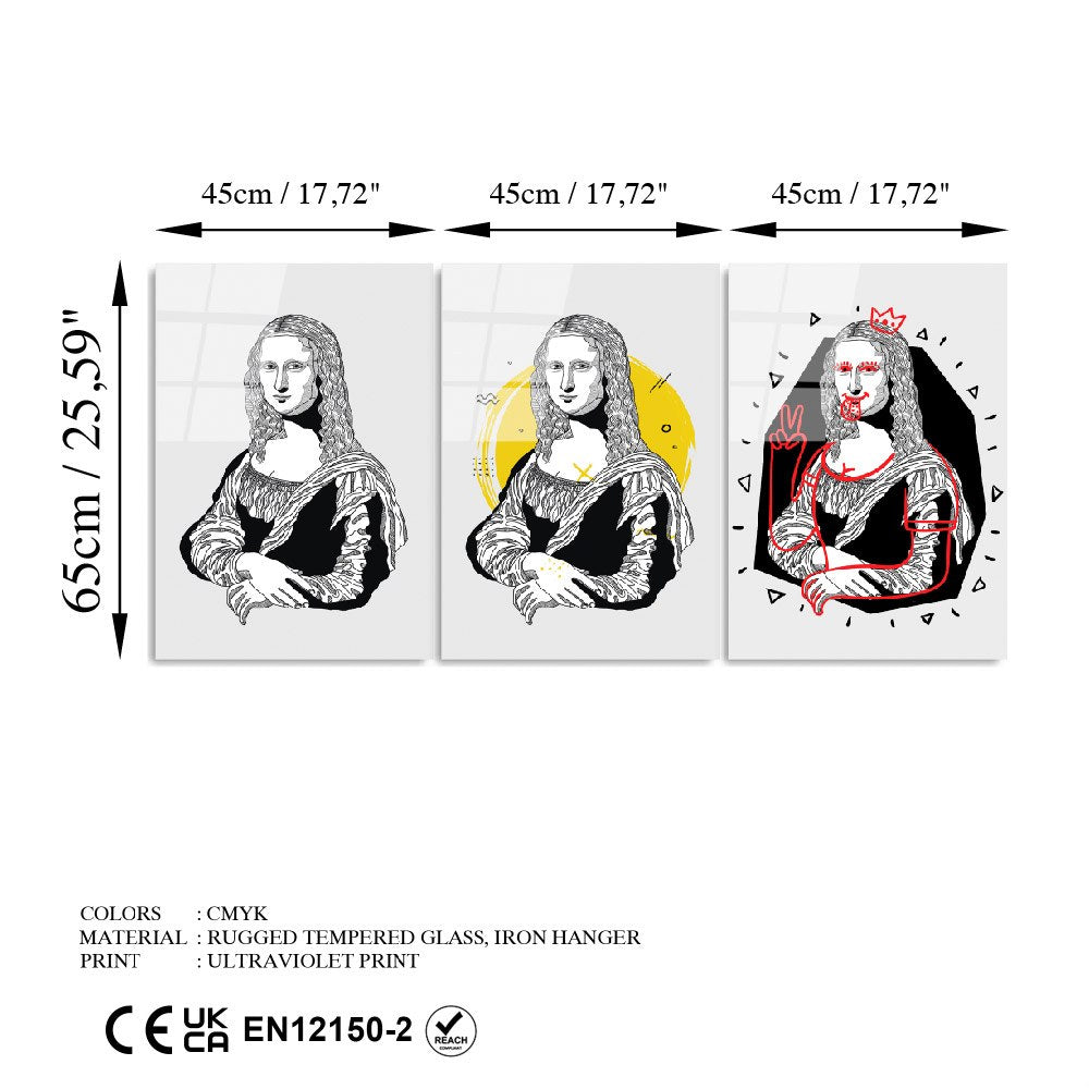 Conjunto de 3 Quadros em Vidro Temperado UV-877, 45 x 65 cm, Multicolor (4 mm)