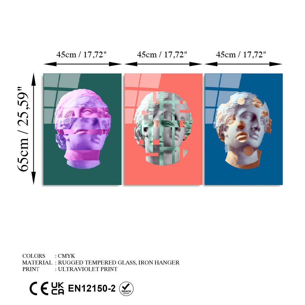 Quadro Decorativo em Vidro Temperado (3 Peças) UV-878, Multicolorido, 45 x 65 cm, 4 mm