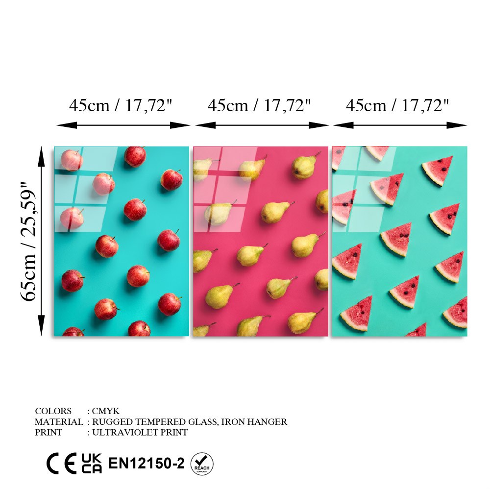 Tríptico Decorativo em Vidro Temperado 100% UV-879 – Multicolor – 3 Peças 45 x 65 cm (4 mm)