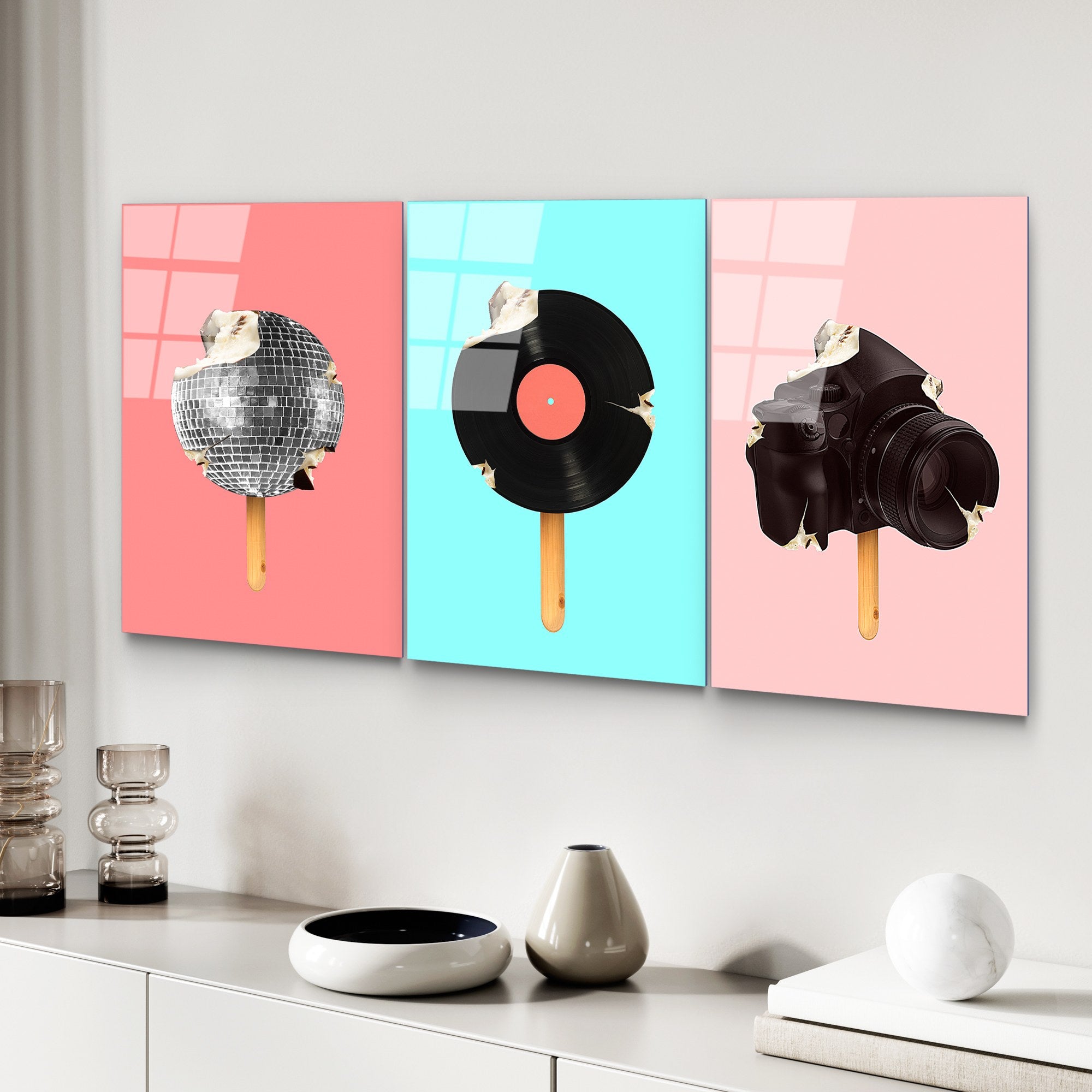 Quadro Decorativo em Vidro Temperado UV-880 (3 Peças) – Multicolor, 45 x 65 cm, 4 mm