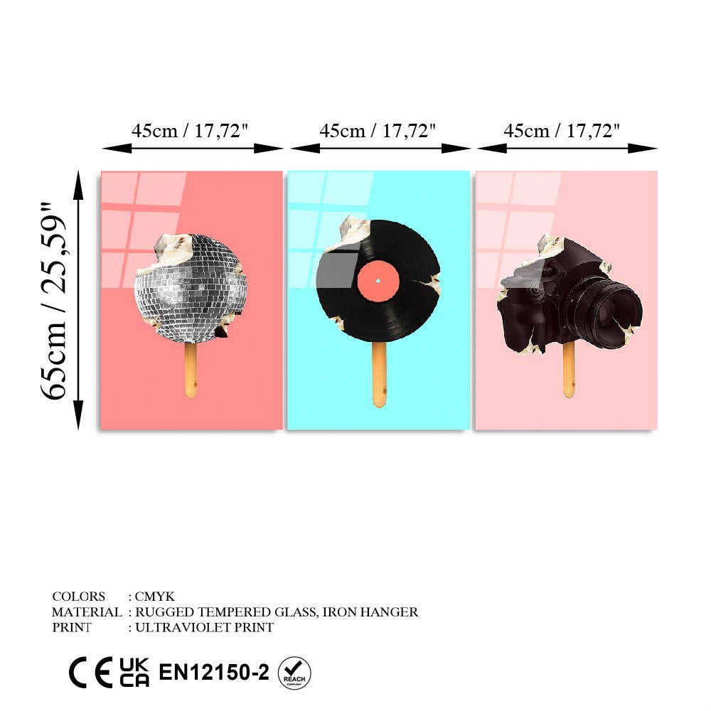 Quadro Decorativo em Vidro Temperado UV-880 (3 Peças) – Multicolor, 45 x 65 cm, 4 mm