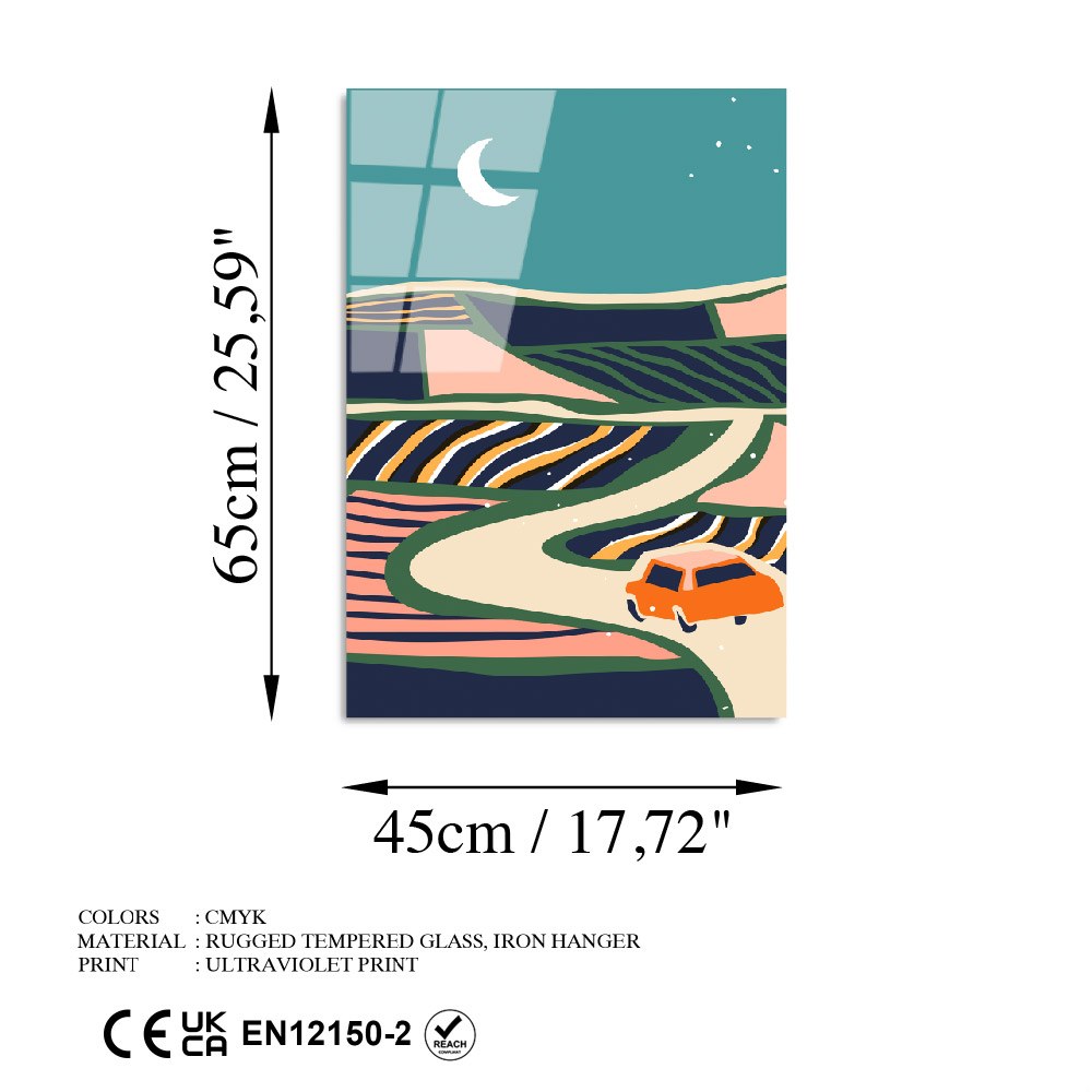 Quadro Decorativo em Vidro Temperado 100% (4 mm) UV-909, Multicolor, 45 x 65 cm