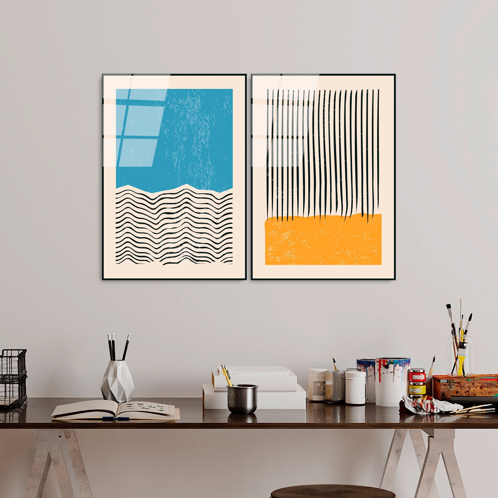 Quadro Decorativo em Vidro Temperado UV-932, Multicolor, 45 x 65 cm (2 Peças), 4 mm