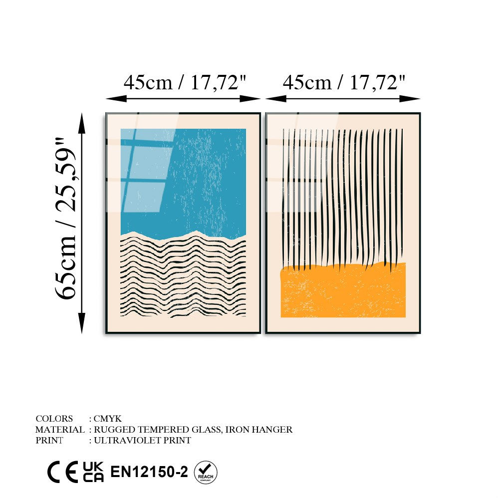 Quadro Decorativo em Vidro Temperado UV-932, Multicolor, 45 x 65 cm (2 Peças), 4 mm