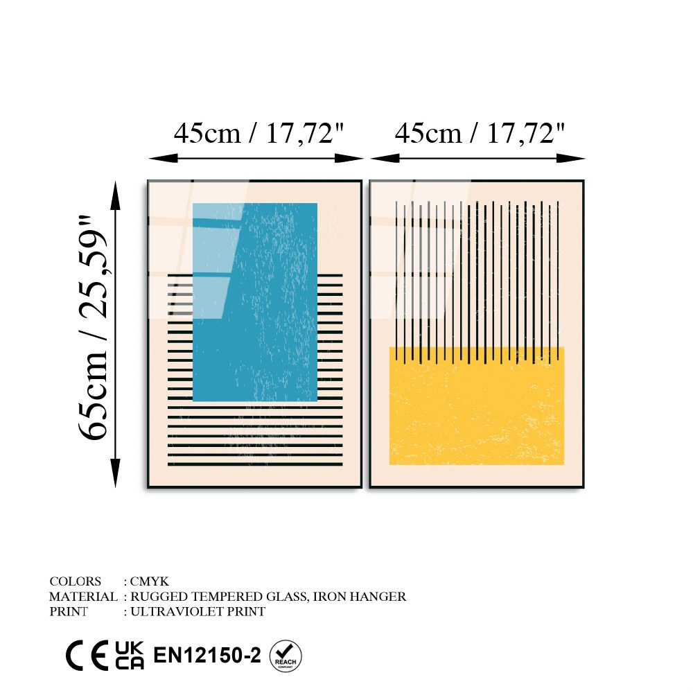 Quadro Decorativo em Vidro Temperado UV-935 (2 Peças) 45 x 65 cm – Multicolor, 4 mm