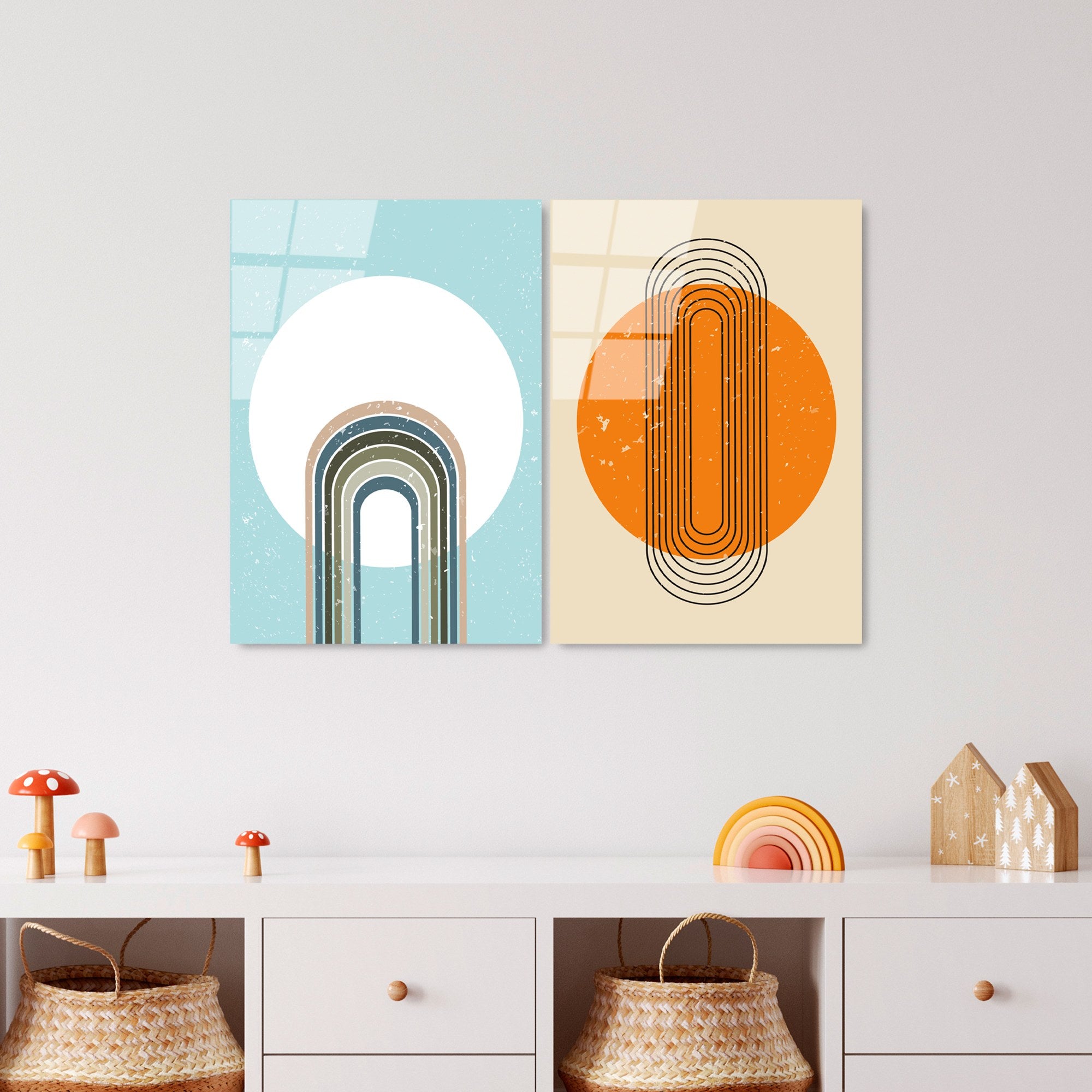 Quadro Decorativo em Vidro Temperado UV-938 – Multicolor – 45 x 65 cm (Conjunto de 2 Peças), Espessura 4 mm