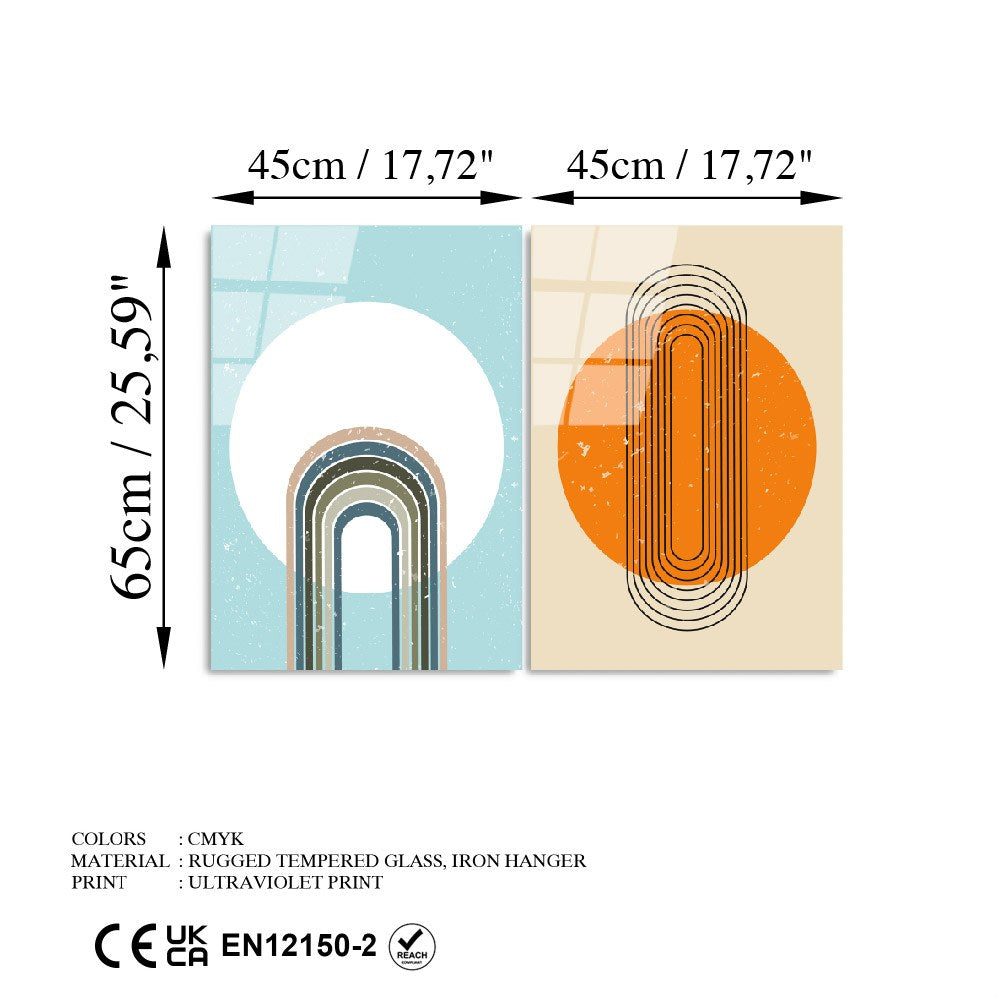 Quadro Decorativo em Vidro Temperado UV-938 – Multicolor – 45 x 65 cm (Conjunto de 2 Peças), Espessura 4 mm