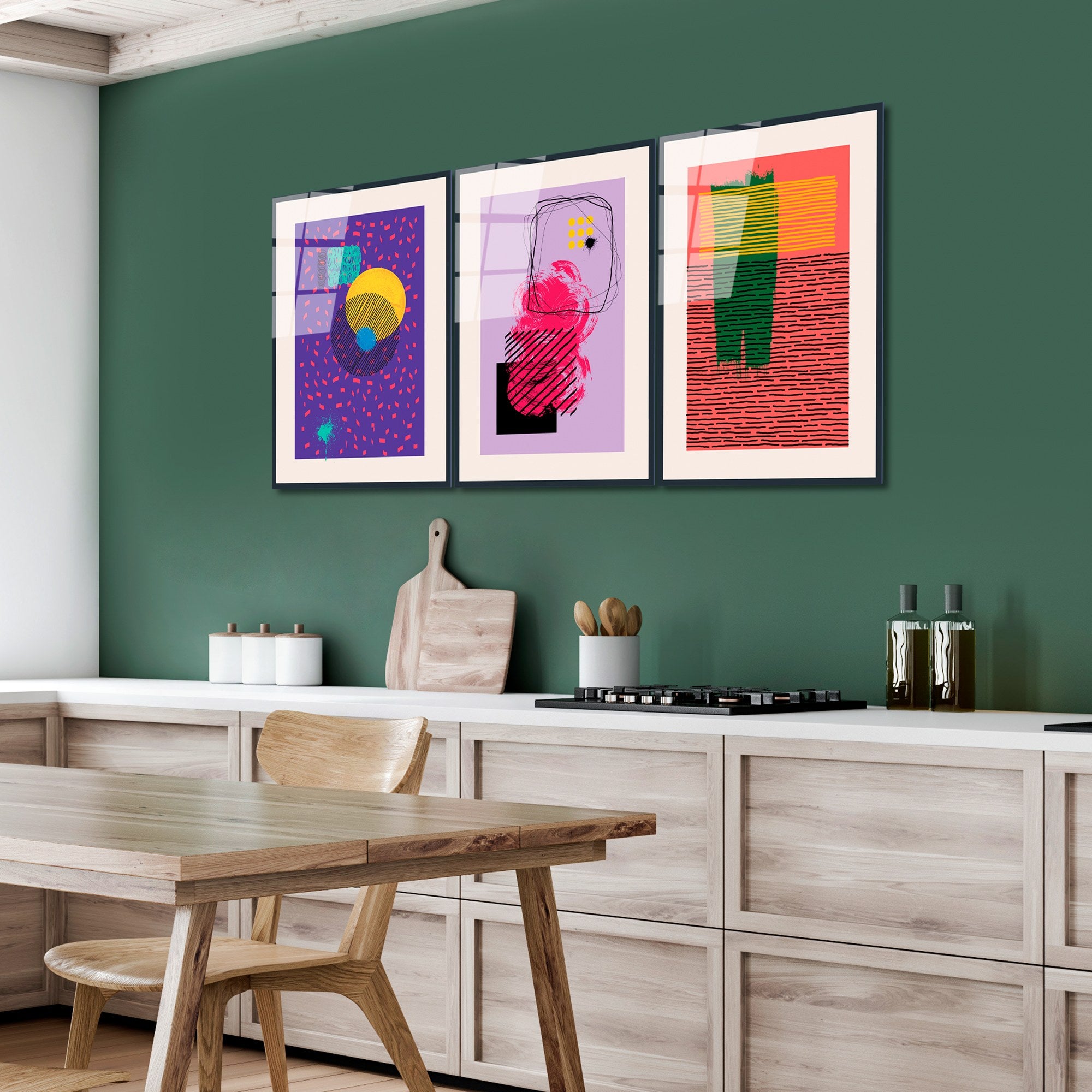 Quadro Decorativo Tripartido em 100% Vidro Temperado UV-940, Multicolor, 45 x 65 cm (cada), 4 mm