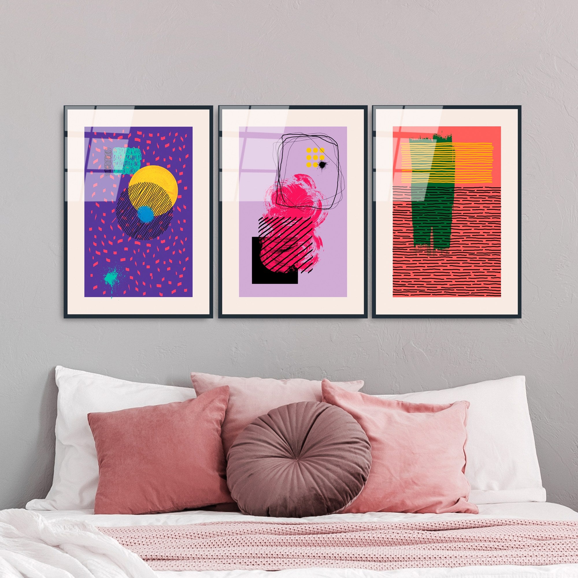 Quadro Decorativo Tripartido em 100% Vidro Temperado UV-940, Multicolor, 45 x 65 cm (cada), 4 mm