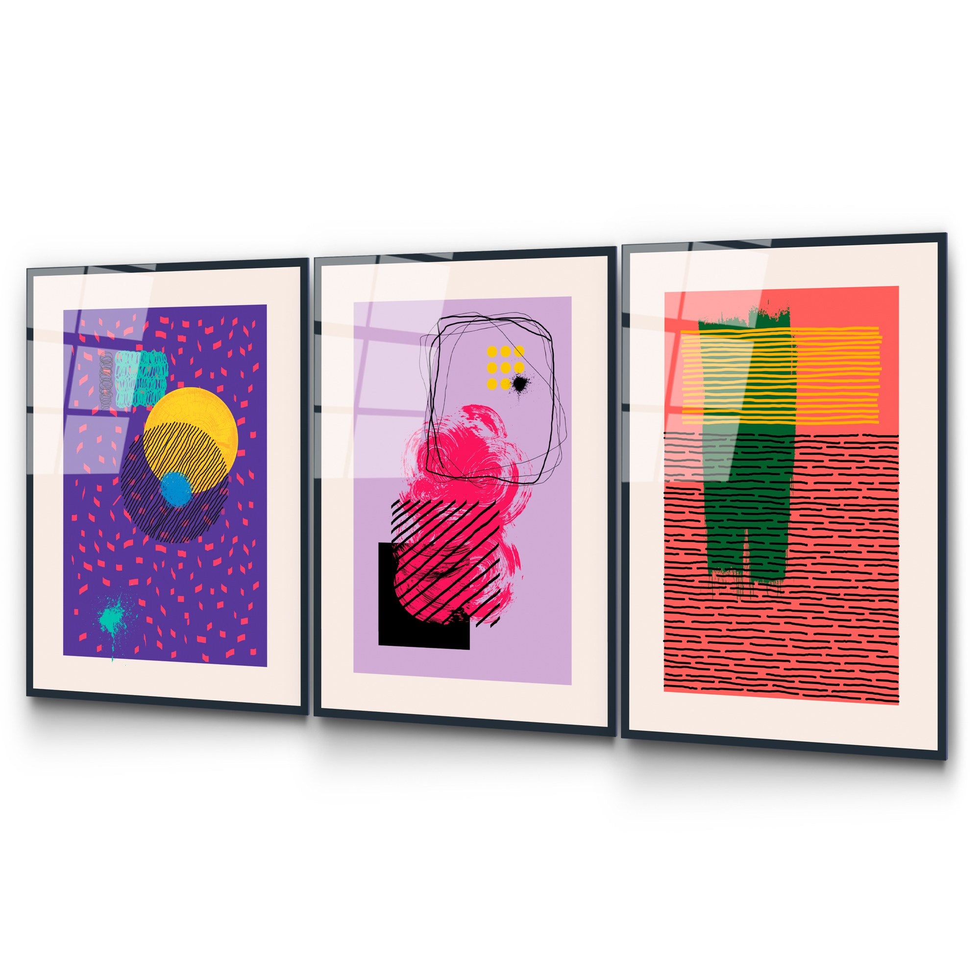 Quadro Decorativo Tripartido em 100% Vidro Temperado UV-940, Multicolor, 45 x 65 cm (cada), 4 mm