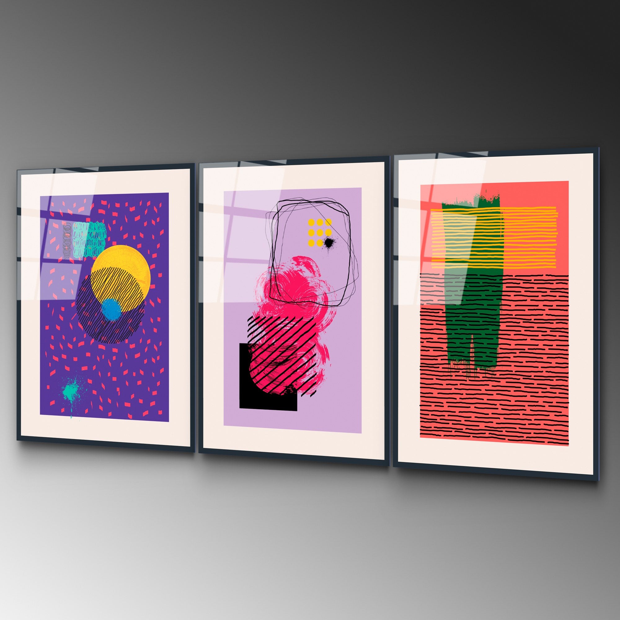 Quadro Decorativo Tripartido em 100% Vidro Temperado UV-940, Multicolor, 45 x 65 cm (cada), 4 mm