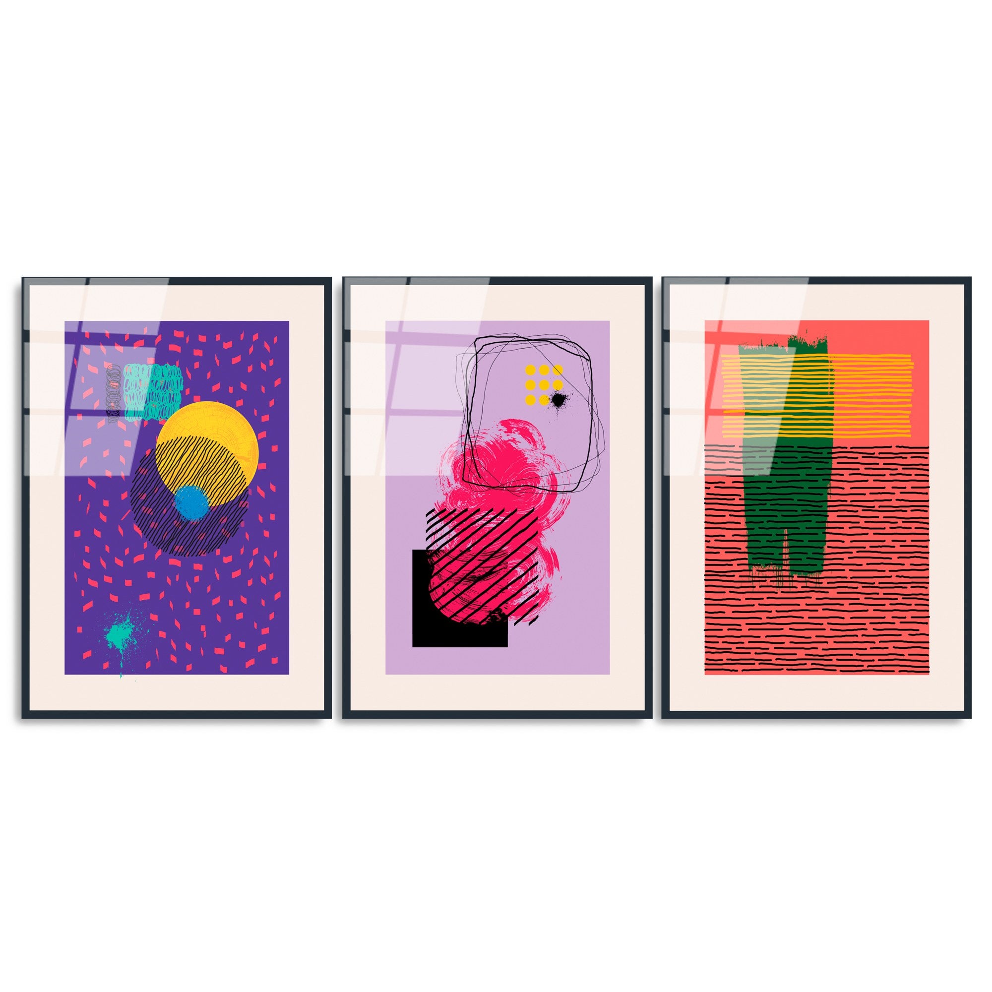 Quadro Decorativo Tripartido em 100% Vidro Temperado UV-940, Multicolor, 45 x 65 cm (cada), 4 mm