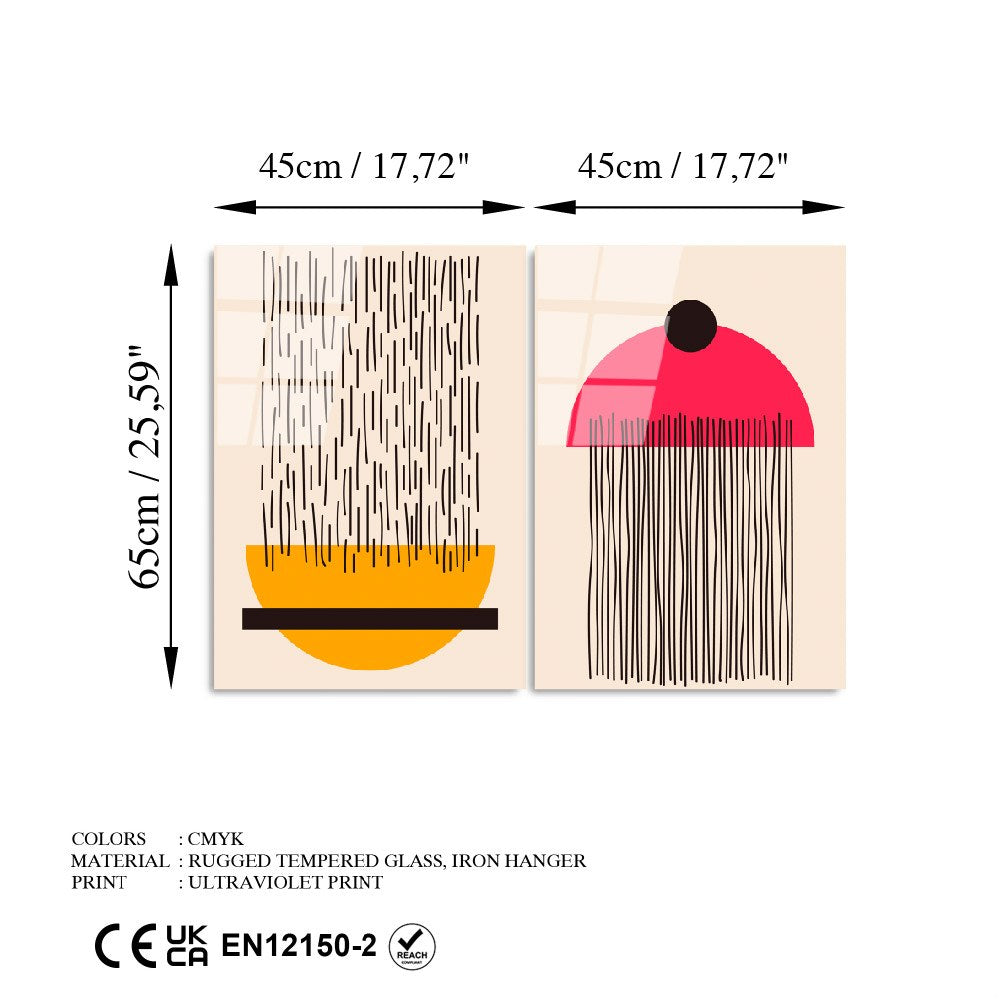 Quadro Decorativo em Vidro Temperado UV-943, Multicolor, 45 x 65 cm (2 Peças), 4 mm