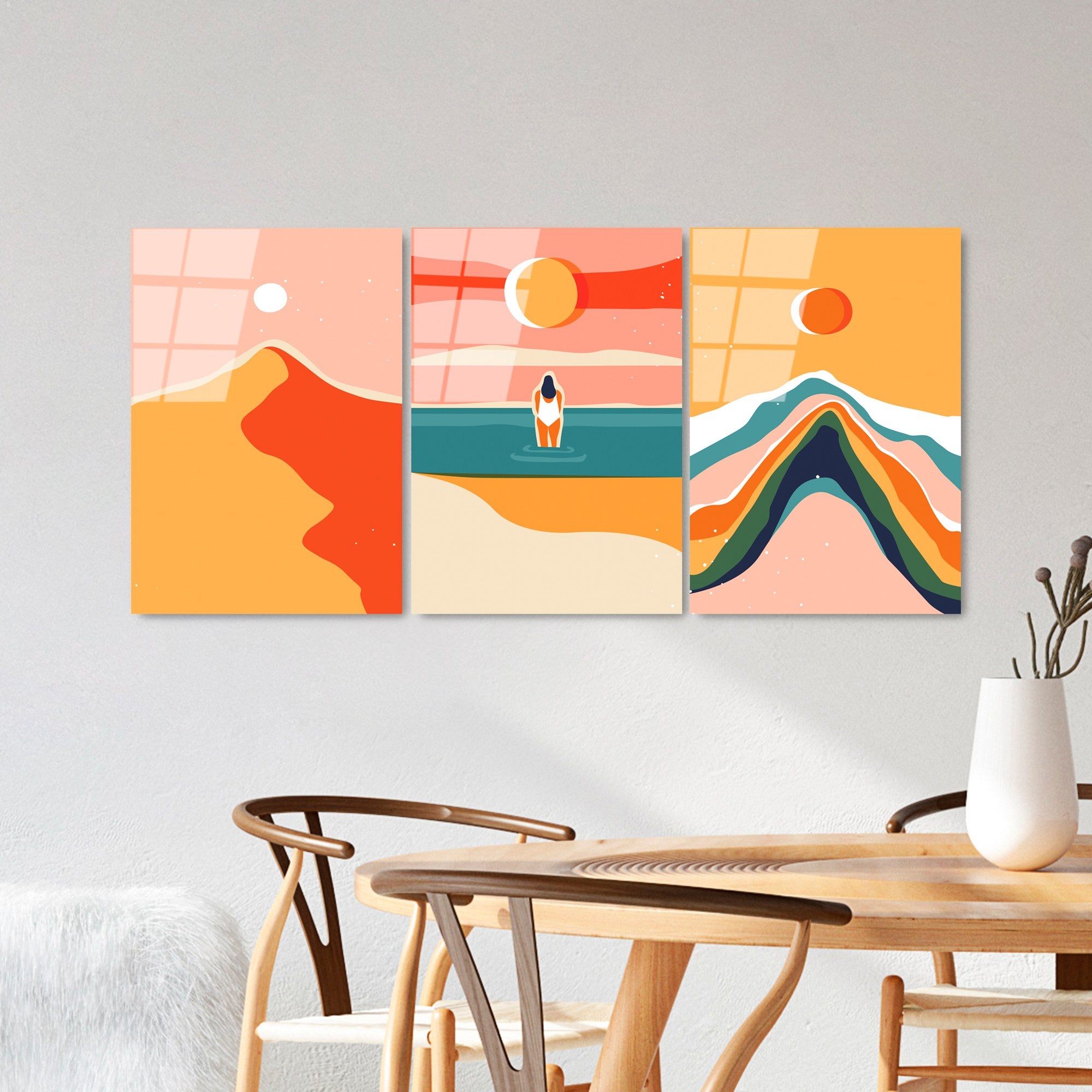 Quadro Decorativo em Vidro 100% Temperado UV-944 (3 Peças), Multicolor, 45 x 65 cm, 4 mm