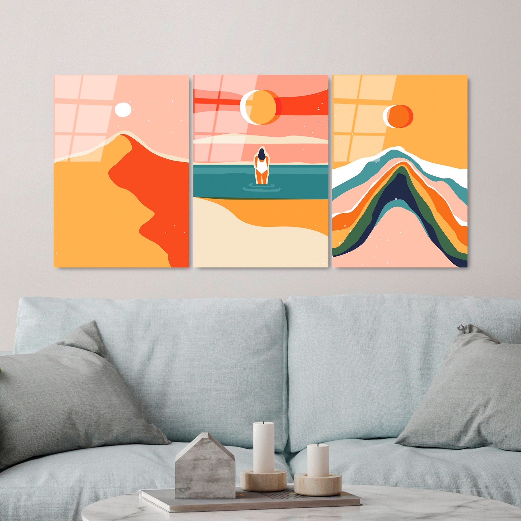 Quadro Decorativo em Vidro 100% Temperado UV-944 (3 Peças), Multicolor, 45 x 65 cm, 4 mm