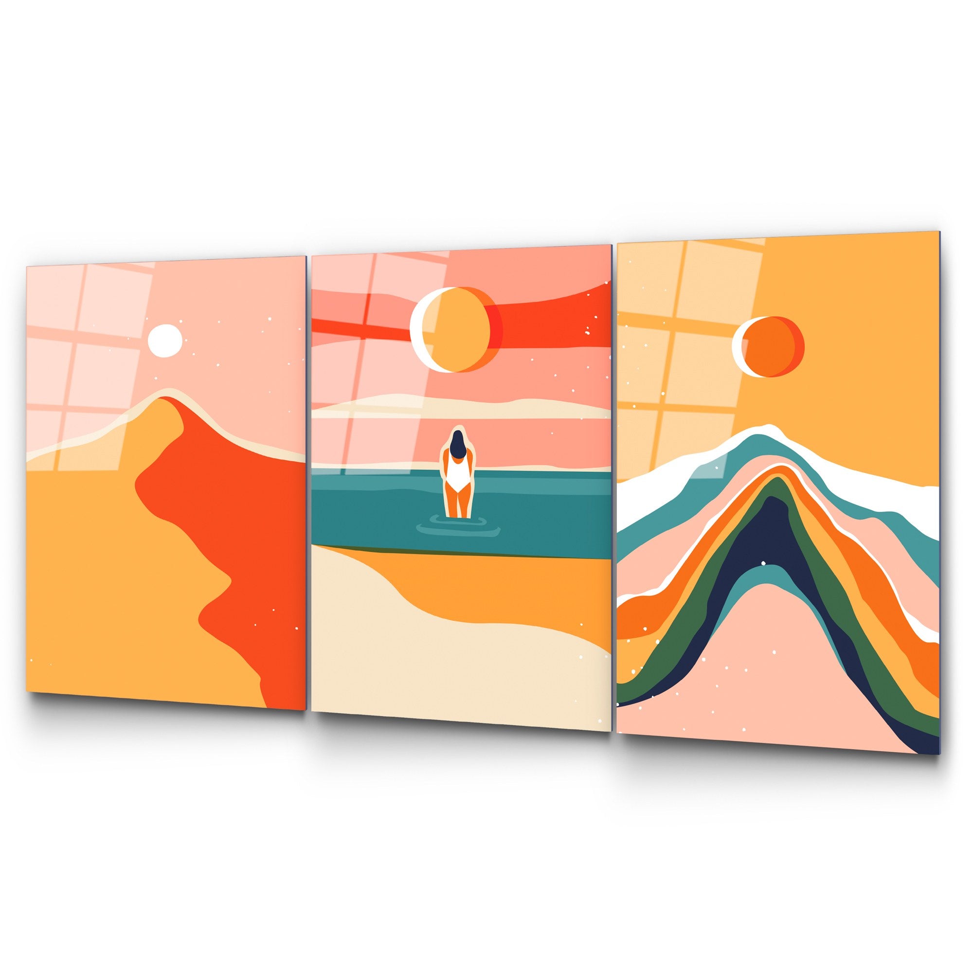 Quadro Decorativo em Vidro 100% Temperado UV-944 (3 Peças), Multicolor, 45 x 65 cm, 4 mm