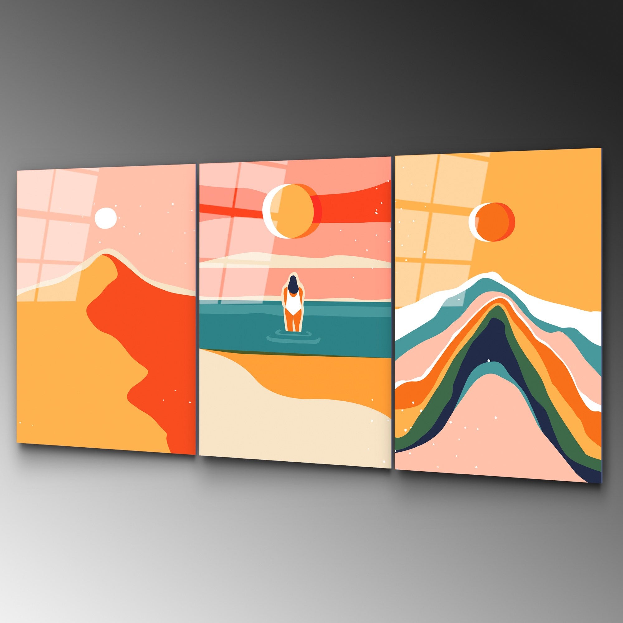 Quadro Decorativo em Vidro 100% Temperado UV-944 (3 Peças), Multicolor, 45 x 65 cm, 4 mm