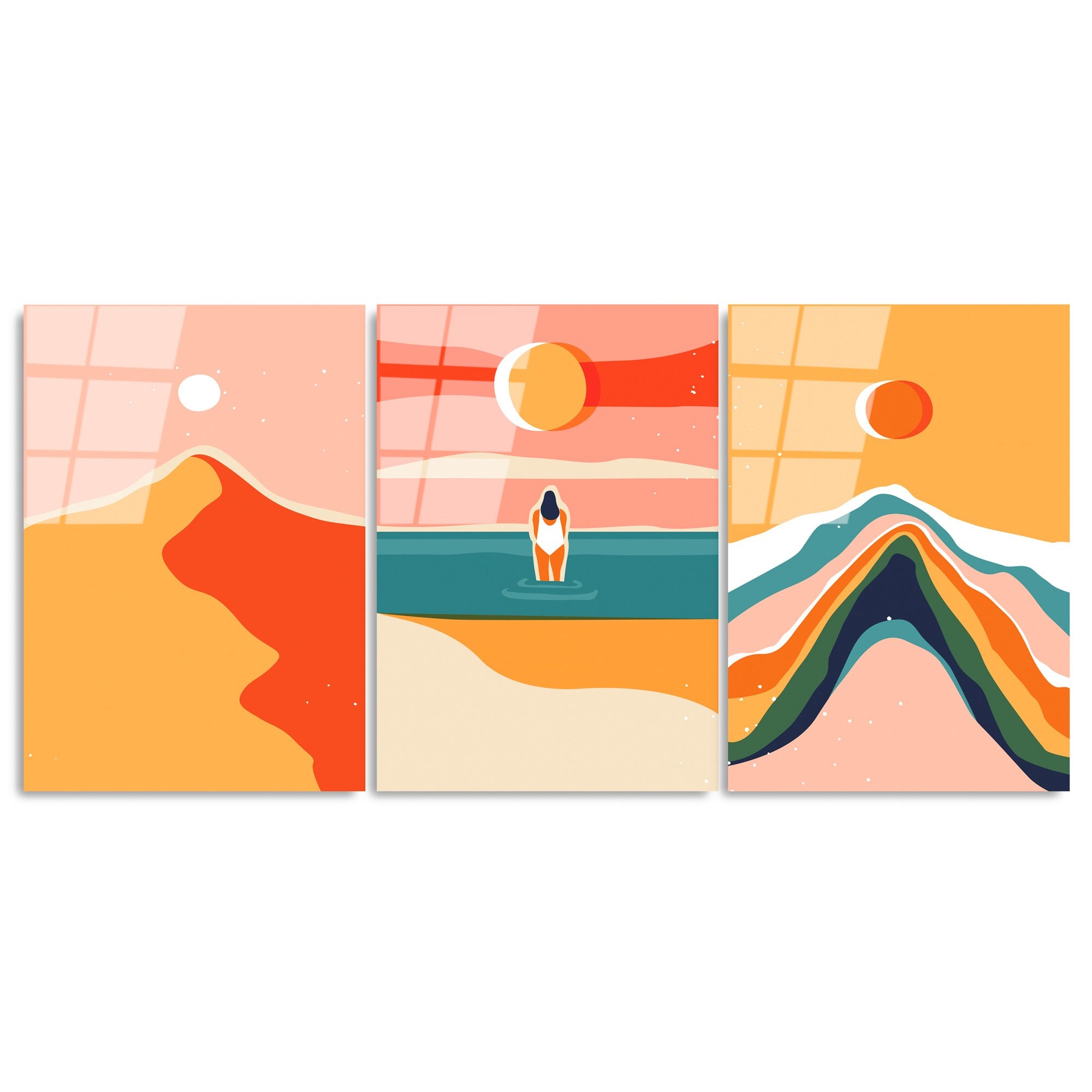 Quadro Decorativo em Vidro 100% Temperado UV-944 (3 Peças), Multicolor, 45 x 65 cm, 4 mm