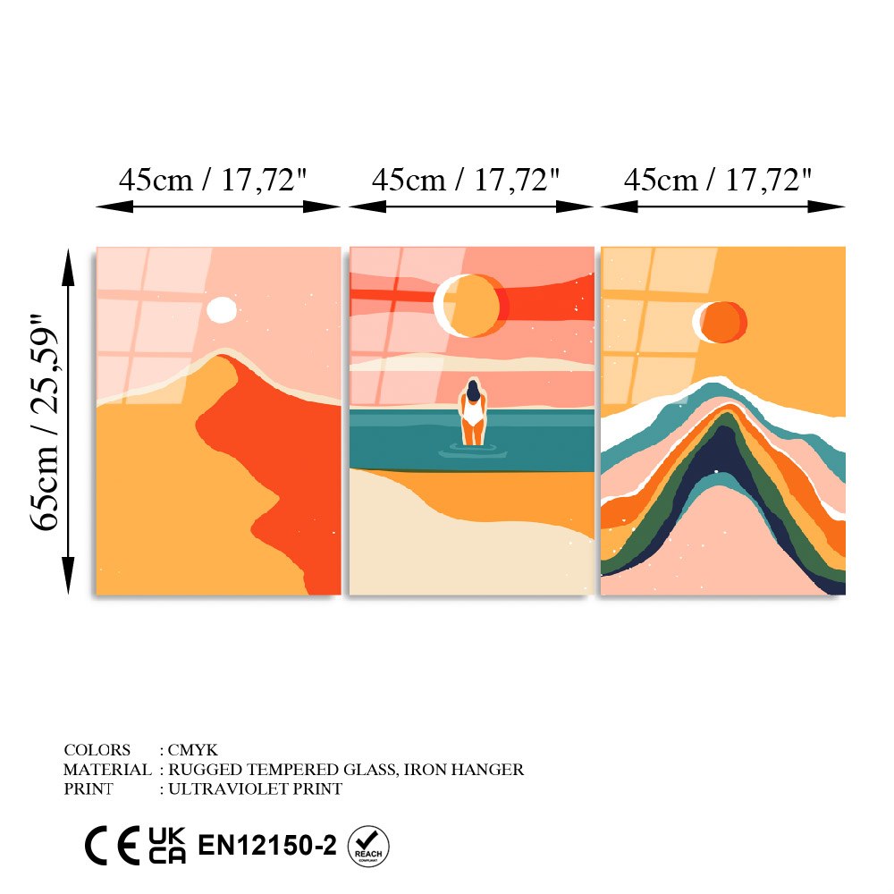 Quadro Decorativo em Vidro 100% Temperado UV-944 (3 Peças), Multicolor, 45 x 65 cm, 4 mm