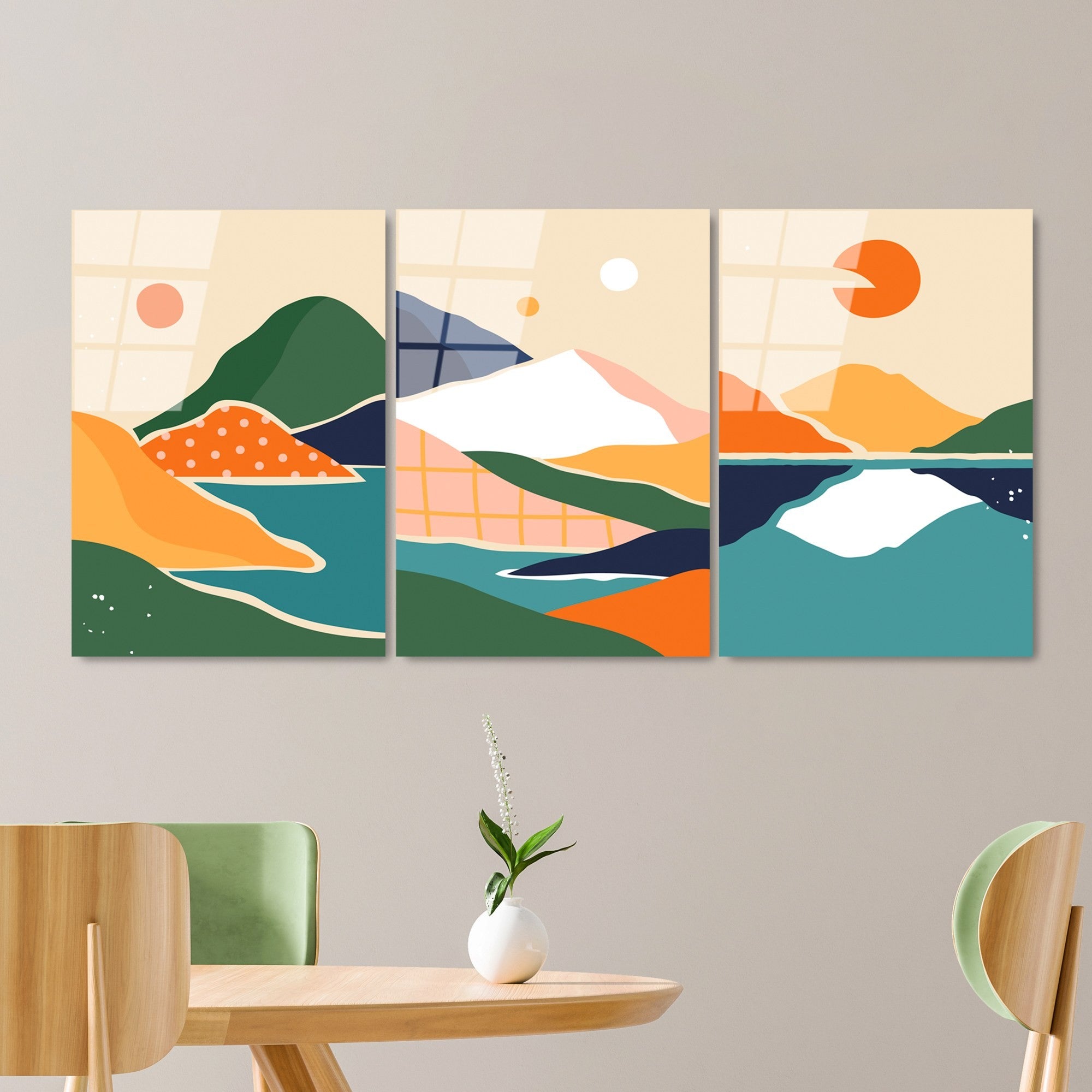 Quadro Decorativo em Vidro Temperado UV-945, Multicolor, 45 x 65 cm (Conjunto de 3 Peças), Vidro de 4 mm