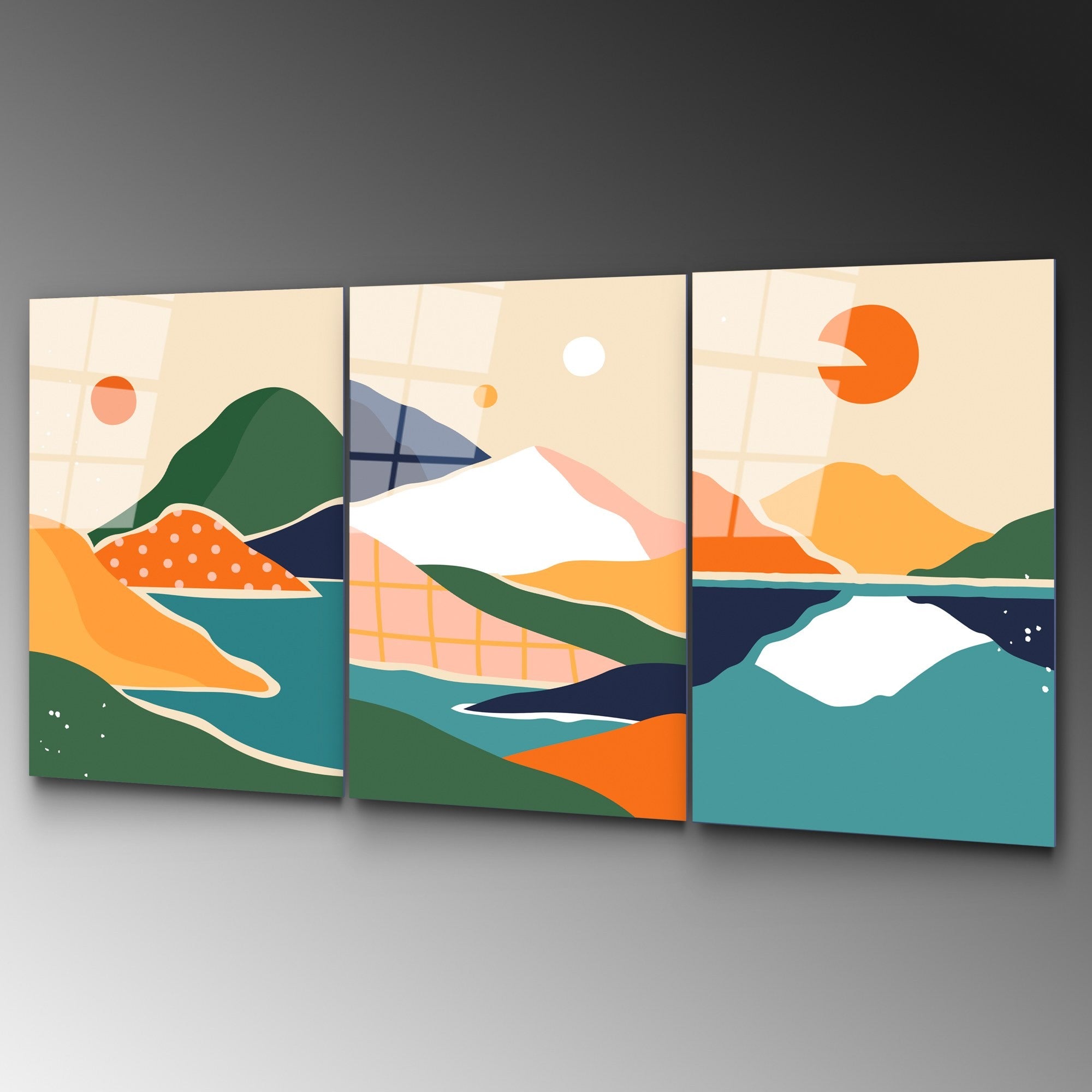 Quadro Decorativo em Vidro Temperado UV-945, Multicolor, 45 x 65 cm (Conjunto de 3 Peças), Vidro de 4 mm