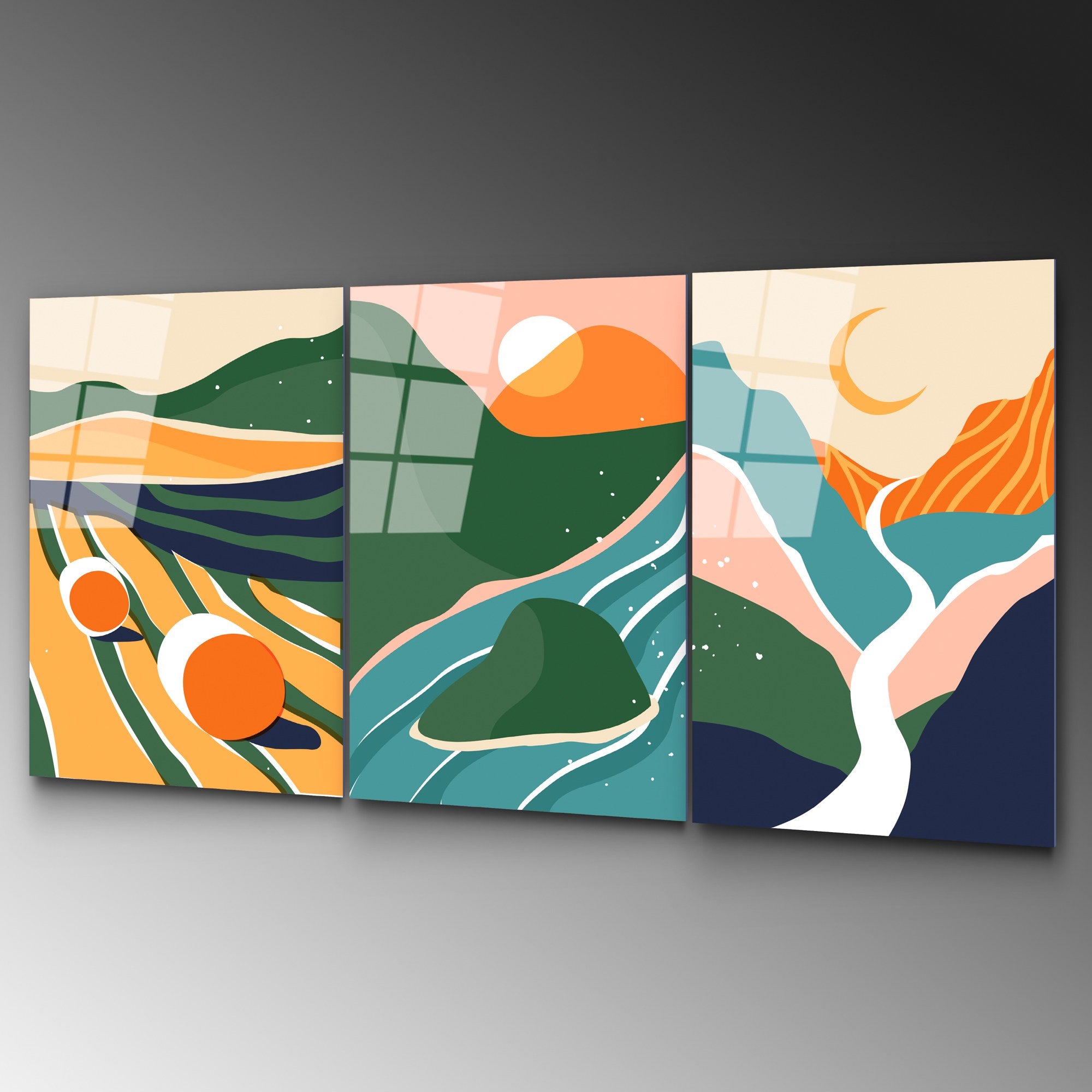 UV-946 Tríptico Multicolor em Vidro Temperado 4 mm – 3 Peças 45 x 65 cm