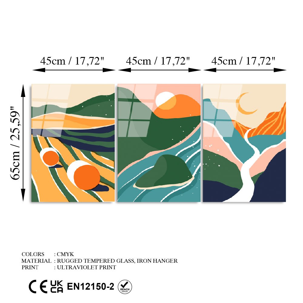 UV-946 Tríptico Multicolor em Vidro Temperado 4 mm – 3 Peças 45 x 65 cm