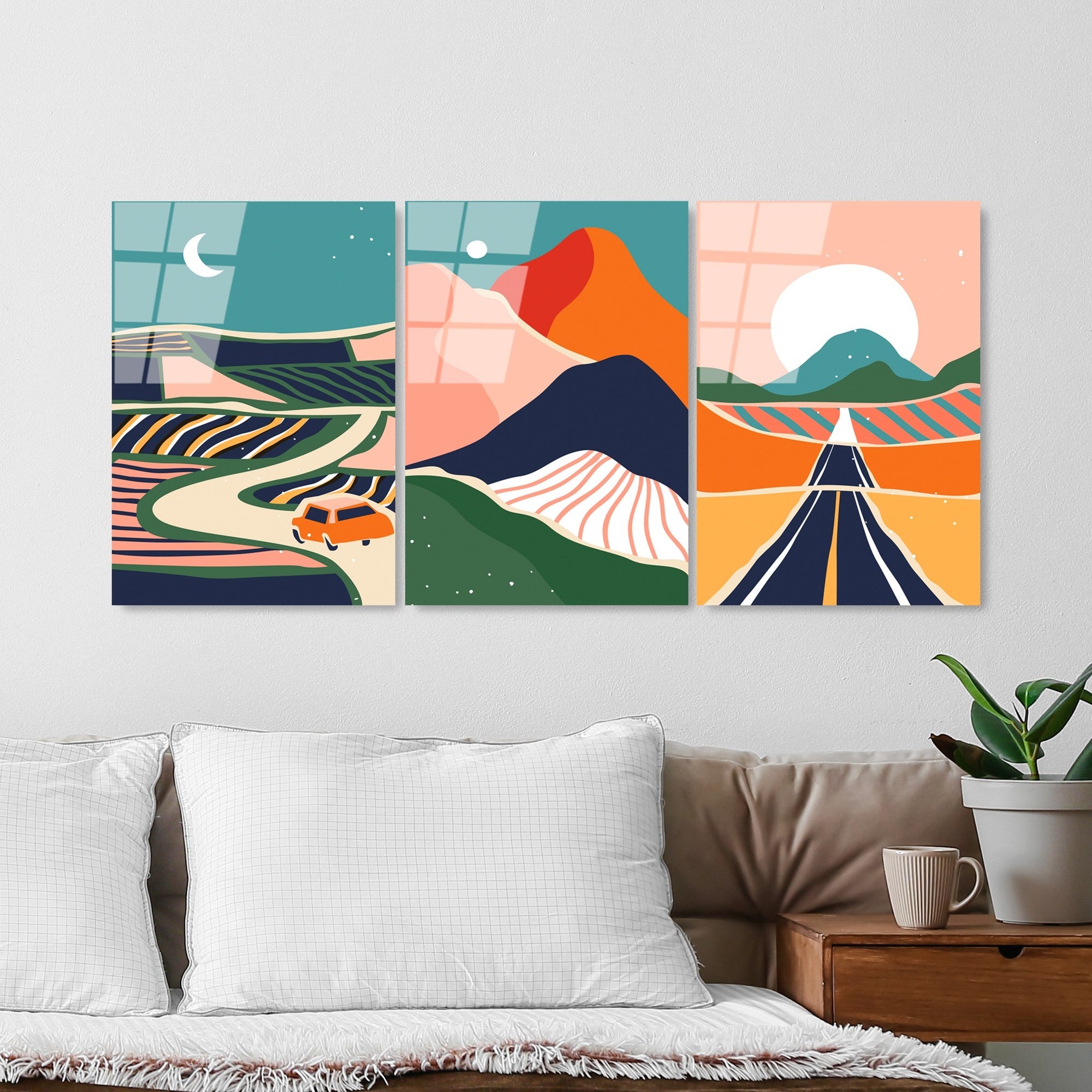 Quadro Decorativo em Vidro Temperado UV-947, 45 x 65 cm (3 Peças), Multicolor, 4 mm