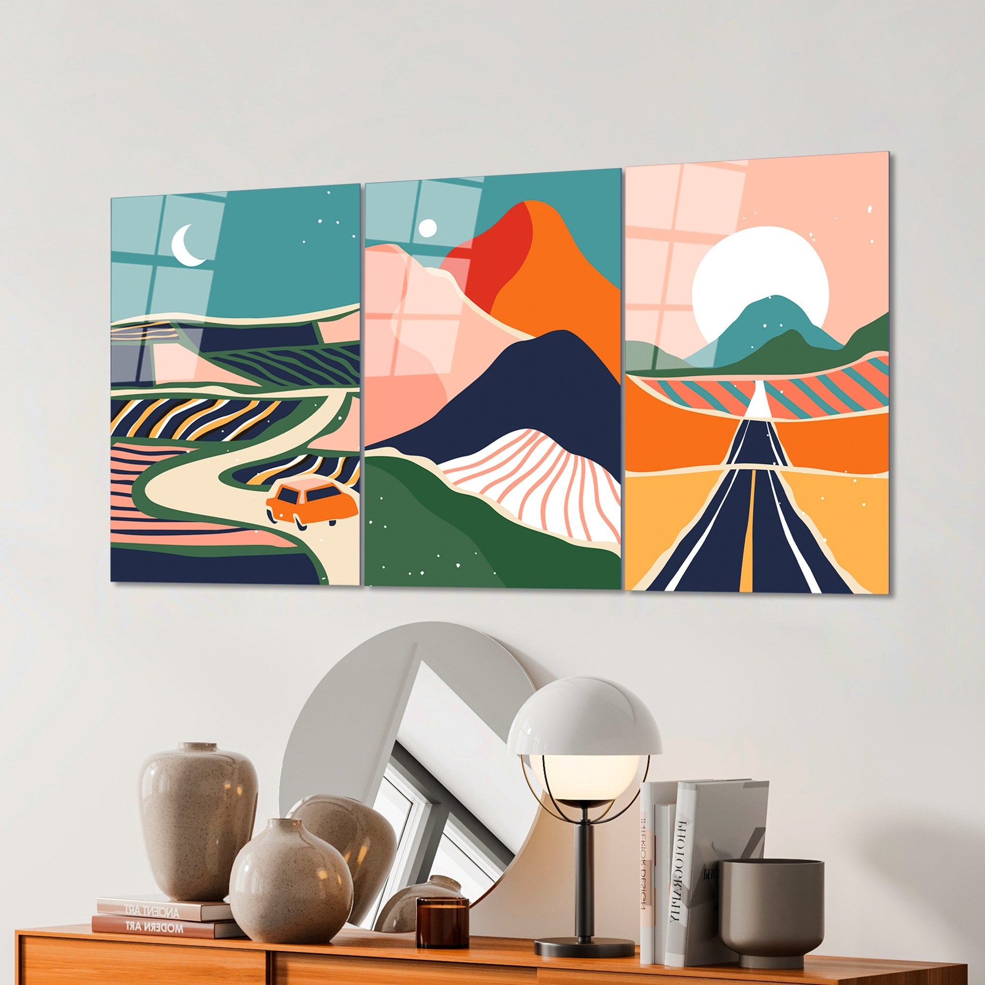 Quadro Decorativo em Vidro Temperado UV-947, 45 x 65 cm (3 Peças), Multicolor, 4 mm