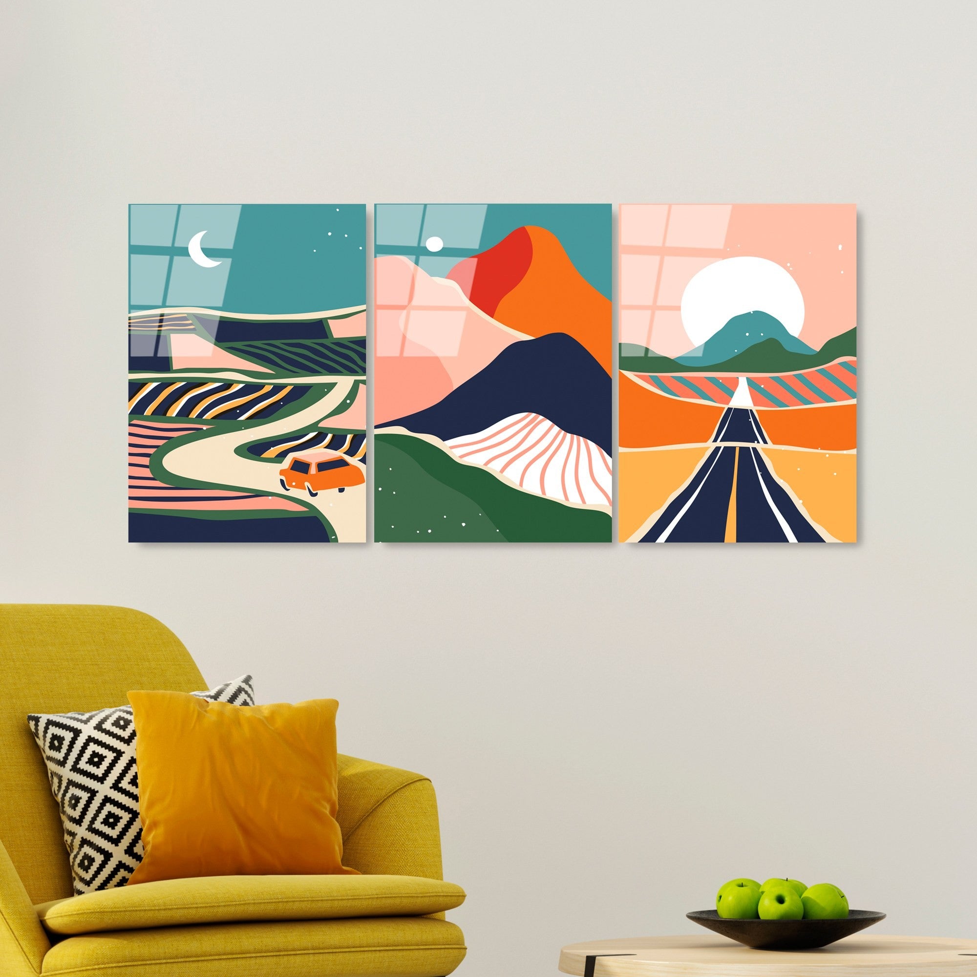 Quadro Decorativo em Vidro Temperado UV-947, 45 x 65 cm (3 Peças), Multicolor, 4 mm