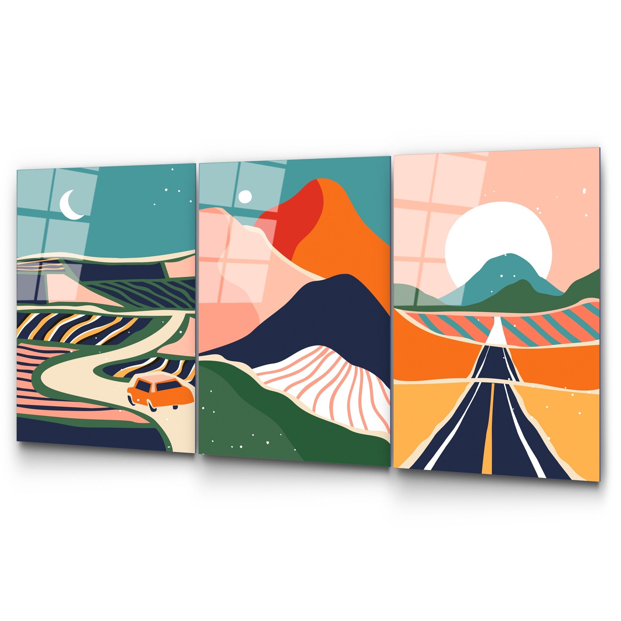 Quadro Decorativo em Vidro Temperado UV-947, 45 x 65 cm (3 Peças), Multicolor, 4 mm