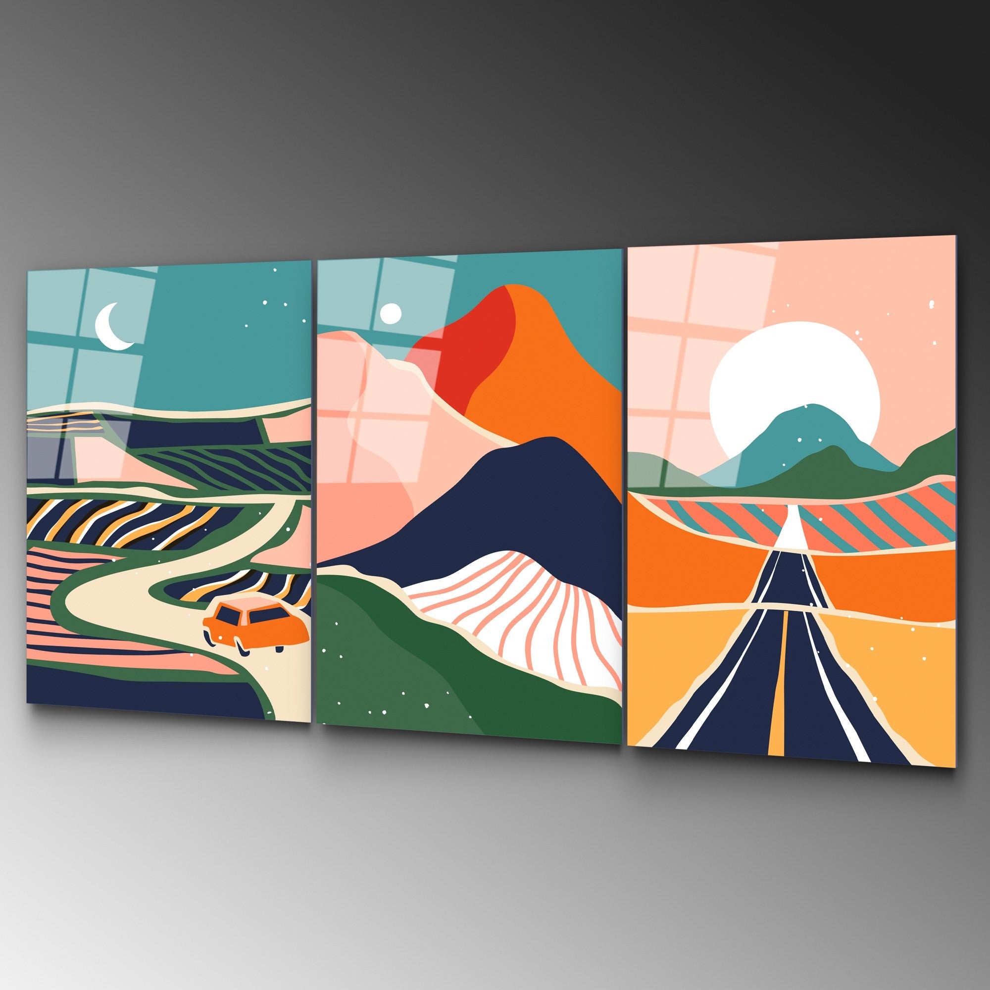 Quadro Decorativo em Vidro Temperado UV-947, 45 x 65 cm (3 Peças), Multicolor, 4 mm