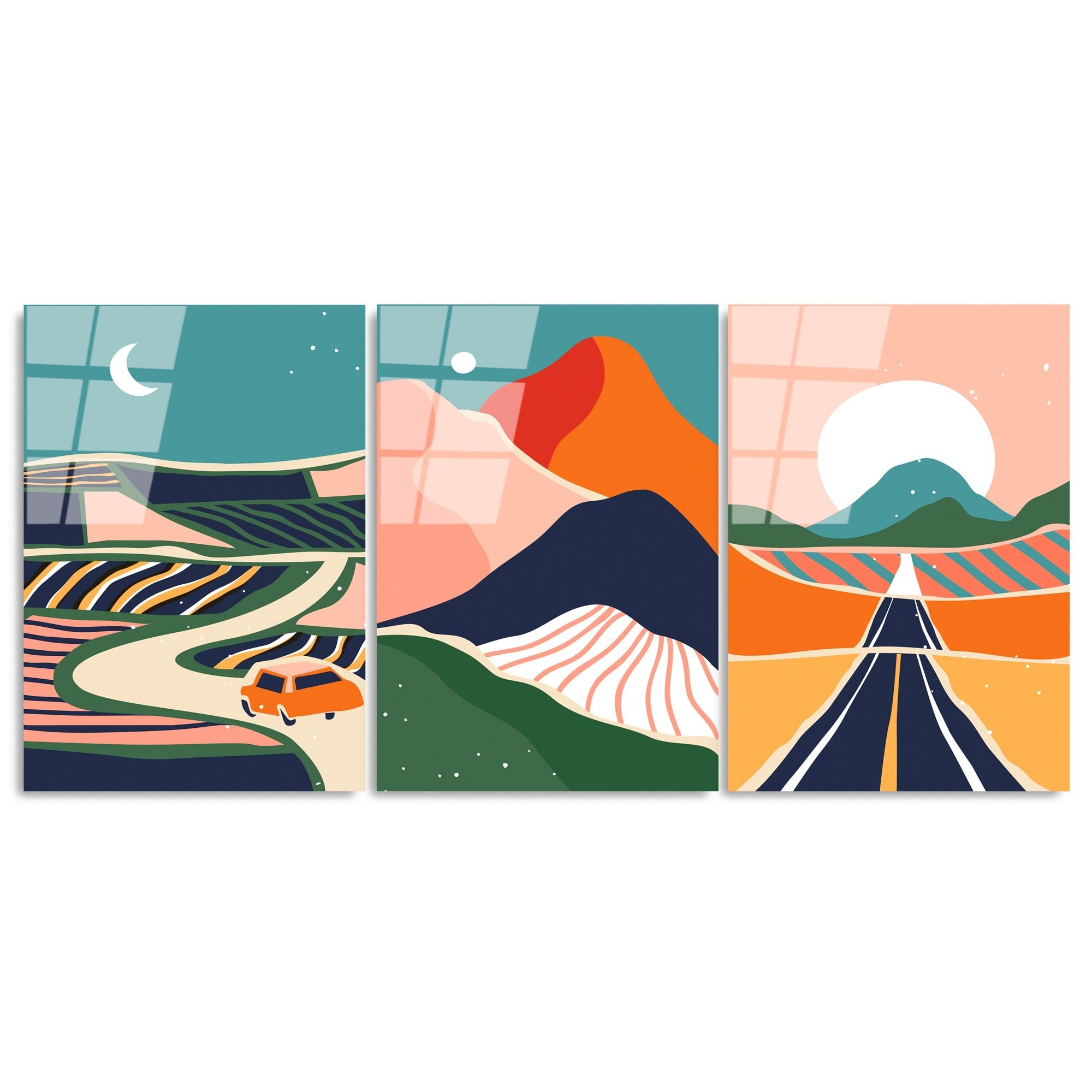 Quadro Decorativo em Vidro Temperado UV-947, 45 x 65 cm (3 Peças), Multicolor, 4 mm