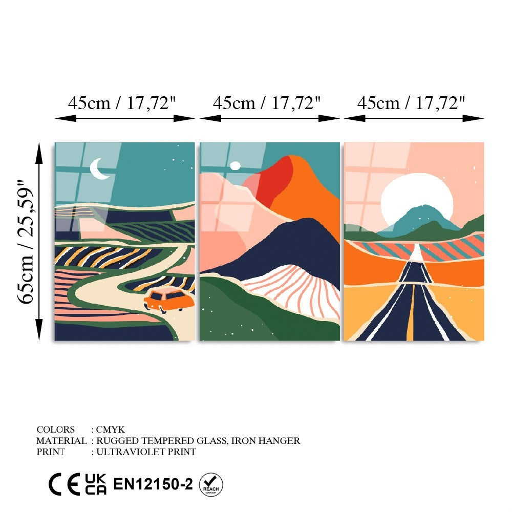 Quadro Decorativo em Vidro Temperado UV-947, 45 x 65 cm (3 Peças), Multicolor, 4 mm