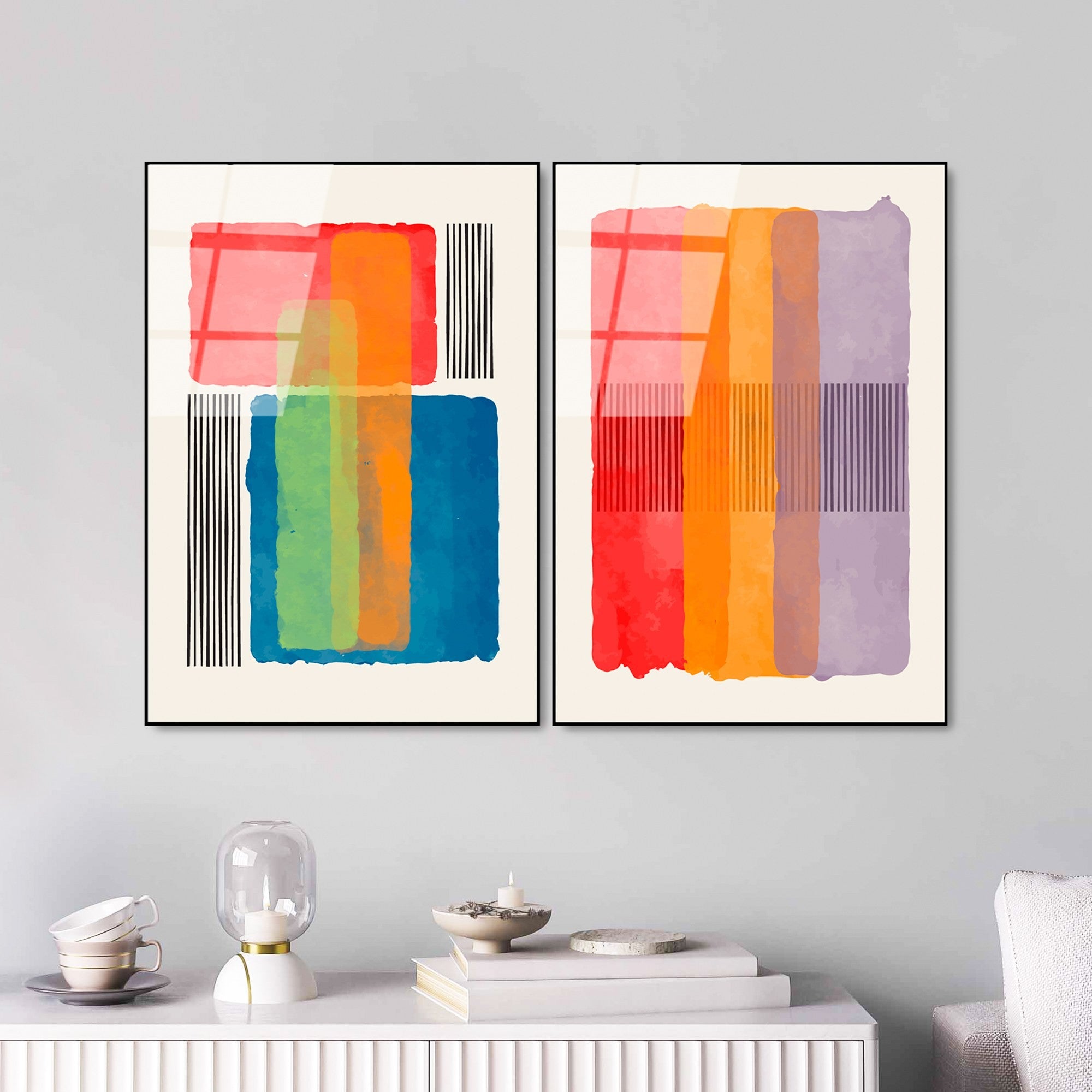 Quadro Decorativo em Vidro Temperado UV-948, Multicolor, 45 x 65 cm (2 Peças), 4 mm