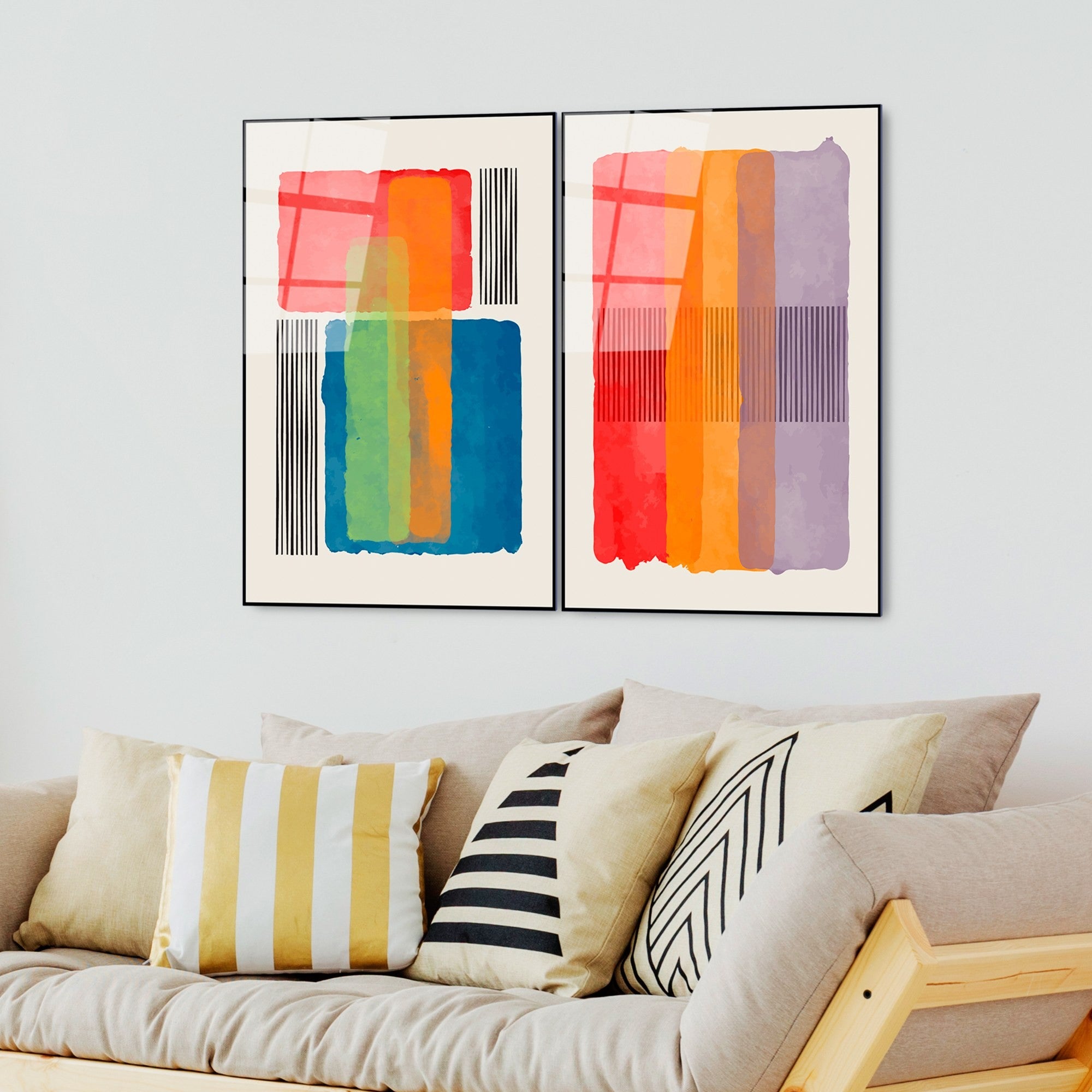 Quadro Decorativo em Vidro Temperado UV-948, Multicolor, 45 x 65 cm (2 Peças), 4 mm