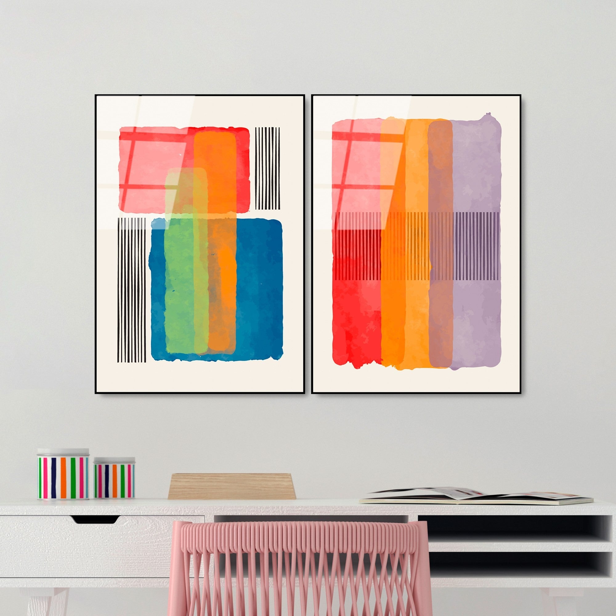 Quadro Decorativo em Vidro Temperado UV-948, Multicolor, 45 x 65 cm (2 Peças), 4 mm