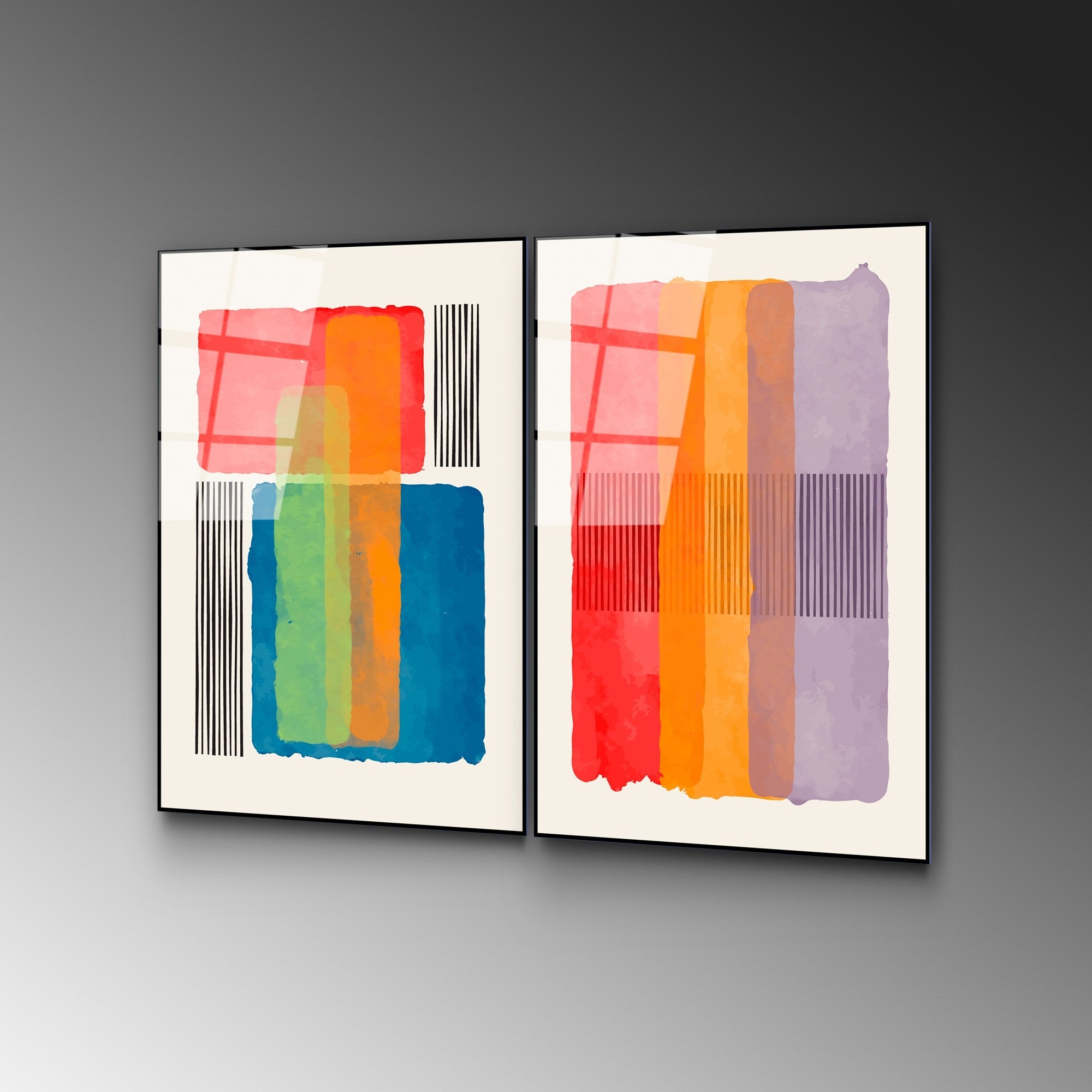 Quadro Decorativo em Vidro Temperado UV-948, Multicolor, 45 x 65 cm (2 Peças), 4 mm