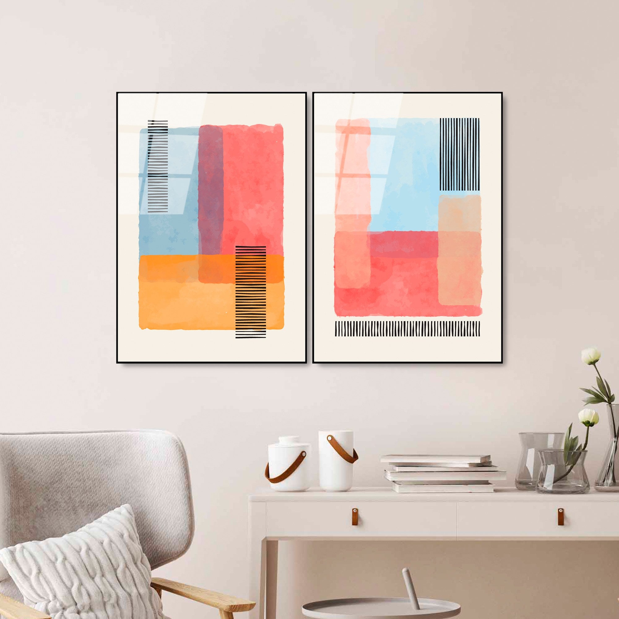 UV-949 Conjunto de Quadros em Vidro Temperado 4 mm, 45 x 65 cm (2 Peças) – Multicolor